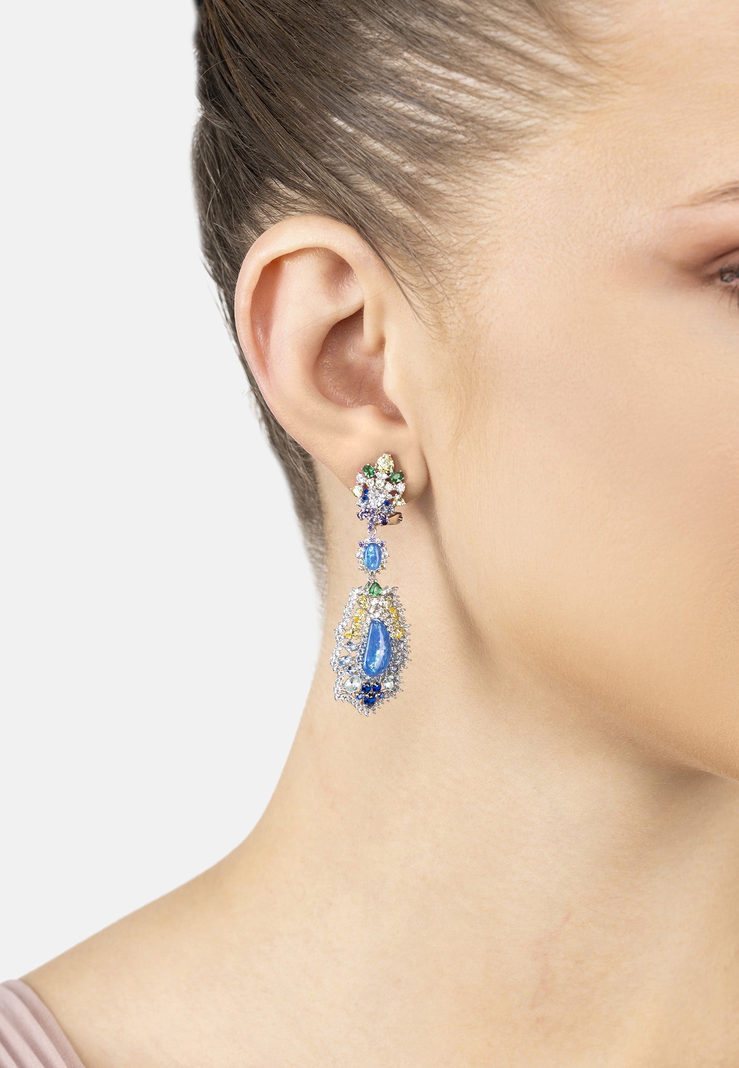 Frida Blue Opal Rainbow Drop Earrings Silver