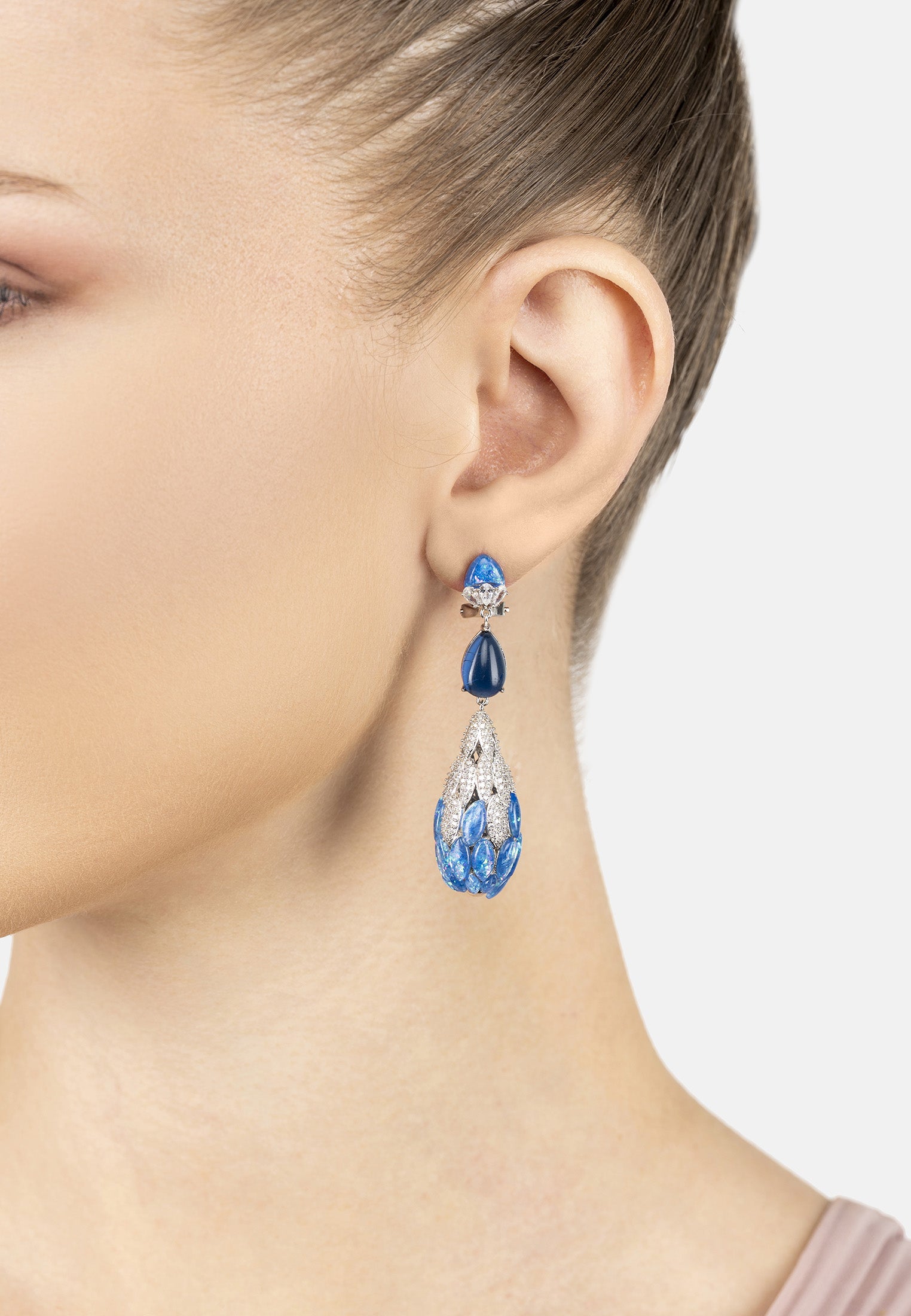 Carmen Blue Opal Drop Earrings Silver