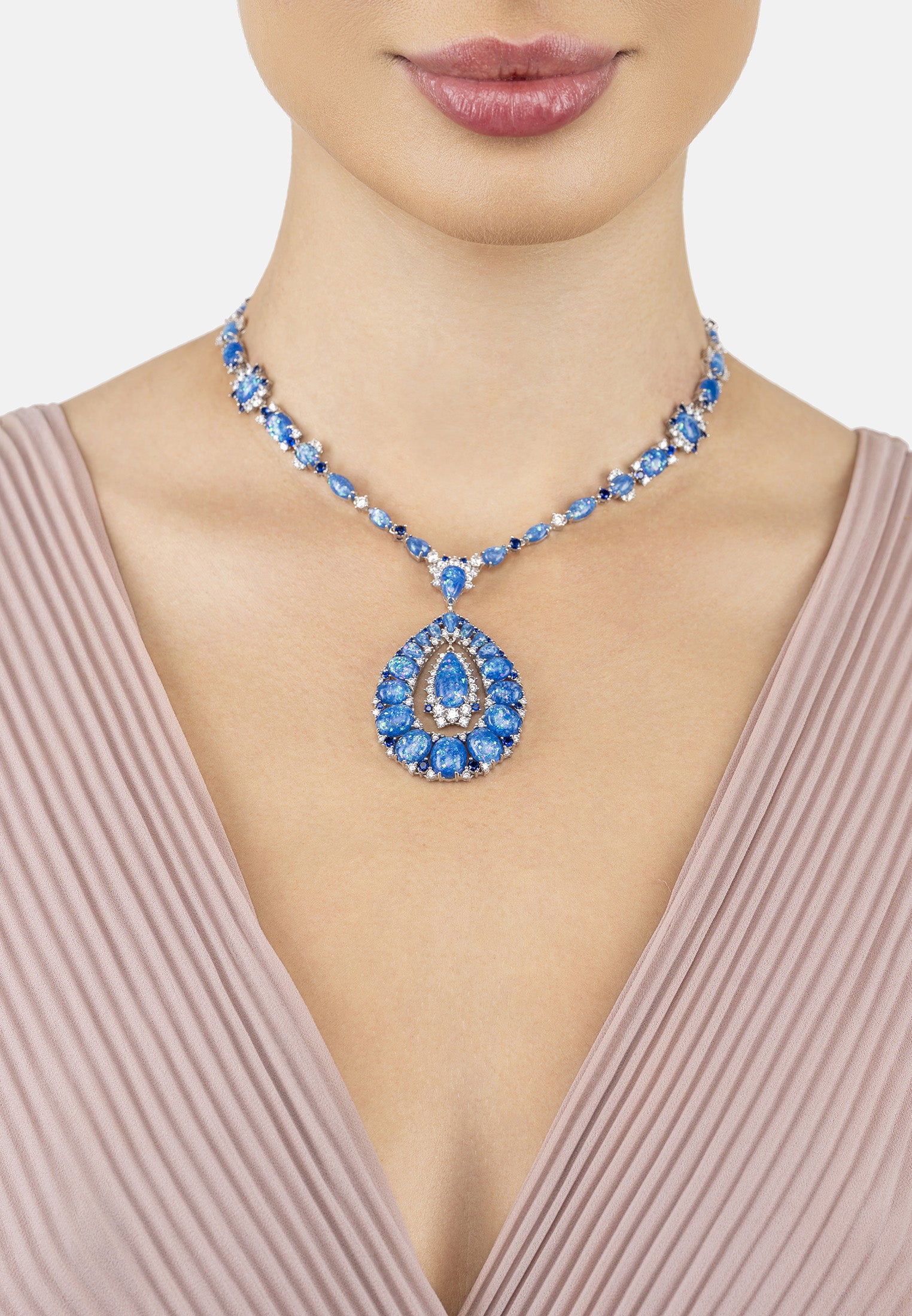 Paloma Blue Opal Statement Necklace Silver