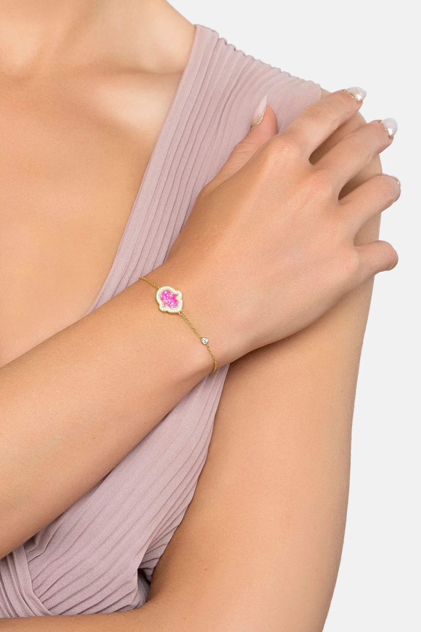 The bracelet worn by a model.