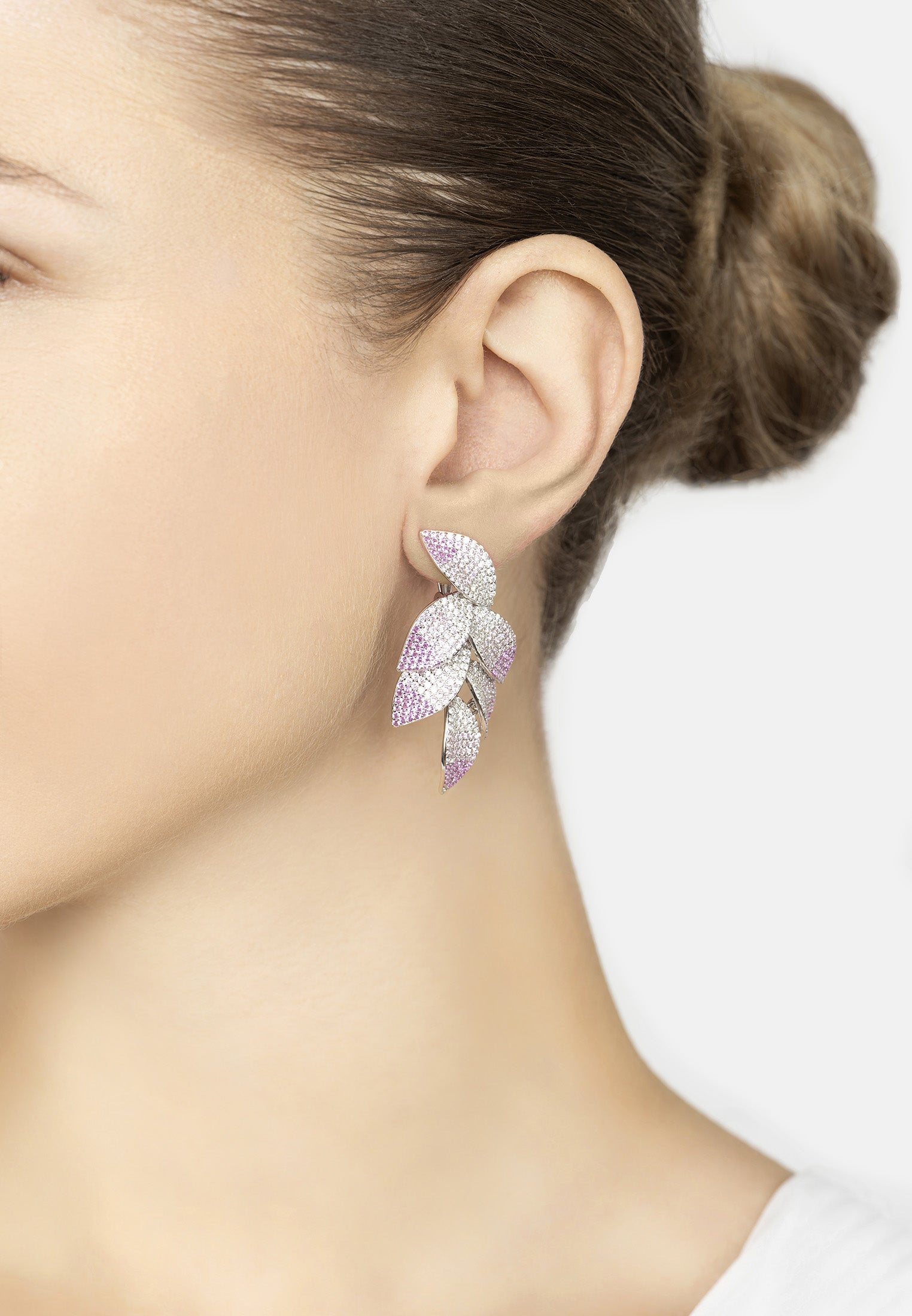 Camillia Flower Drop Earrings Pink Silver