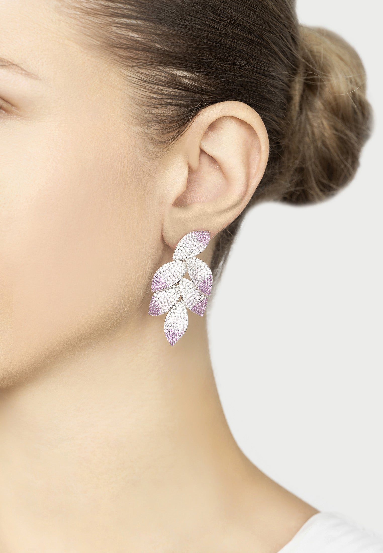 Camillia Flower Drop Earrings Pink Silver