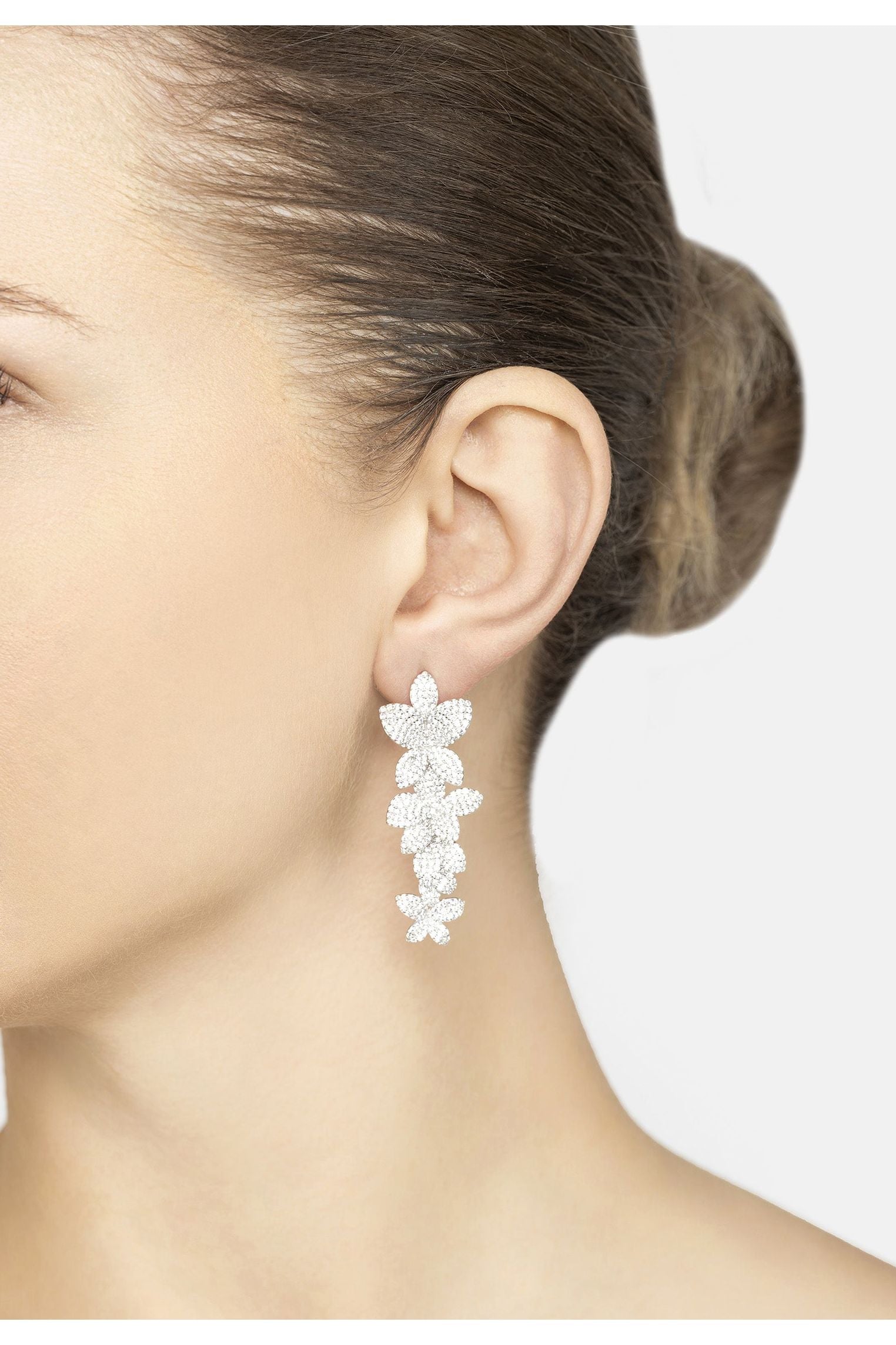 Cherry Blossom Drop Earrings White Silver