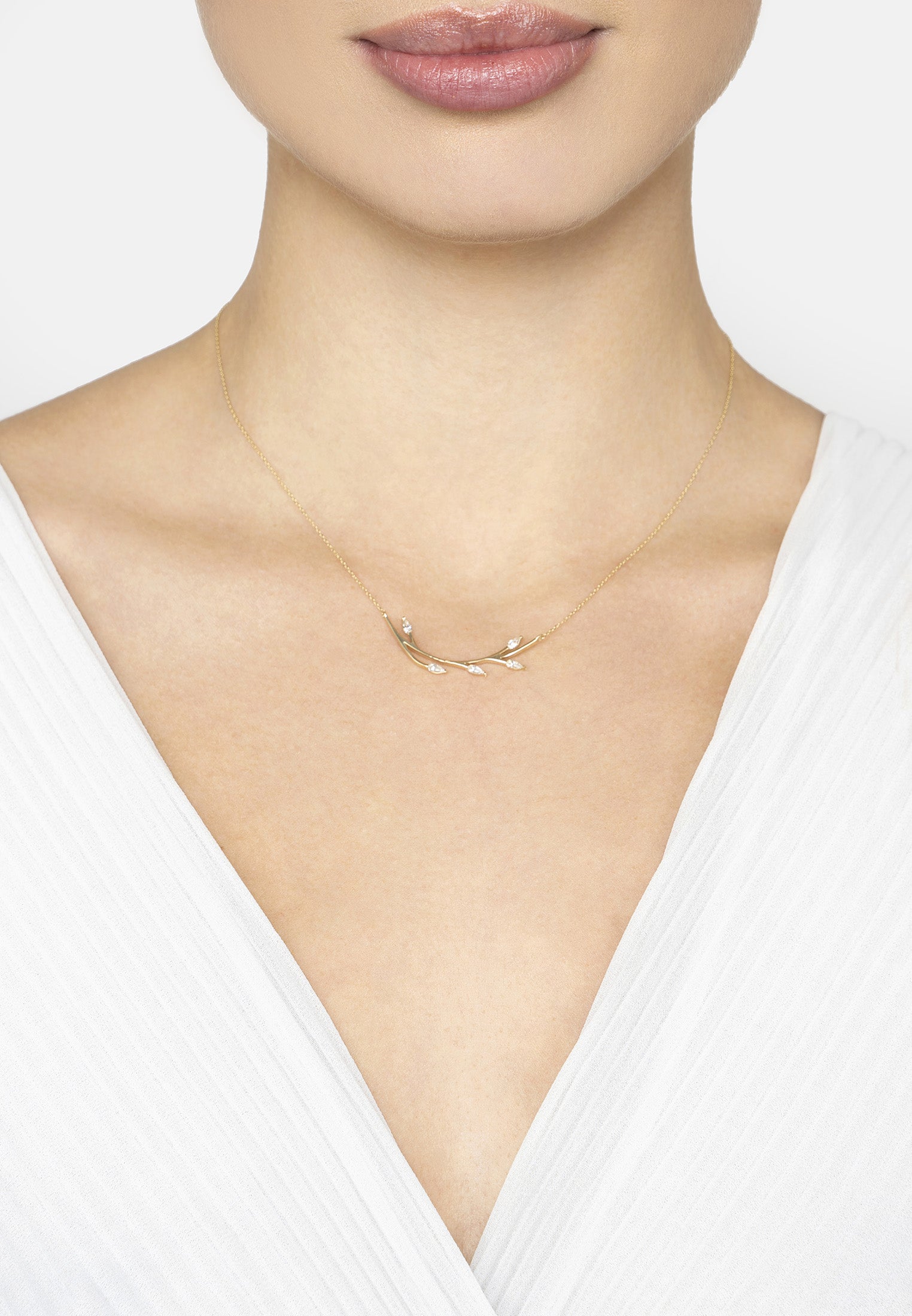 Solid 14k Gold Blooming Branch Necklace