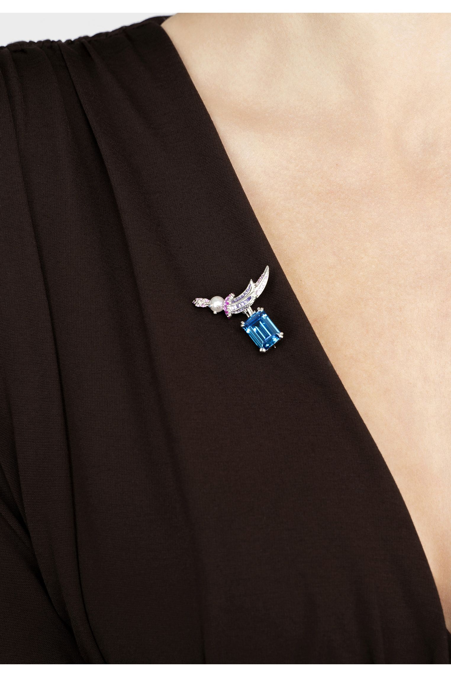 Bird Of Paradise Pearl Brooch Blue Topaz Silver