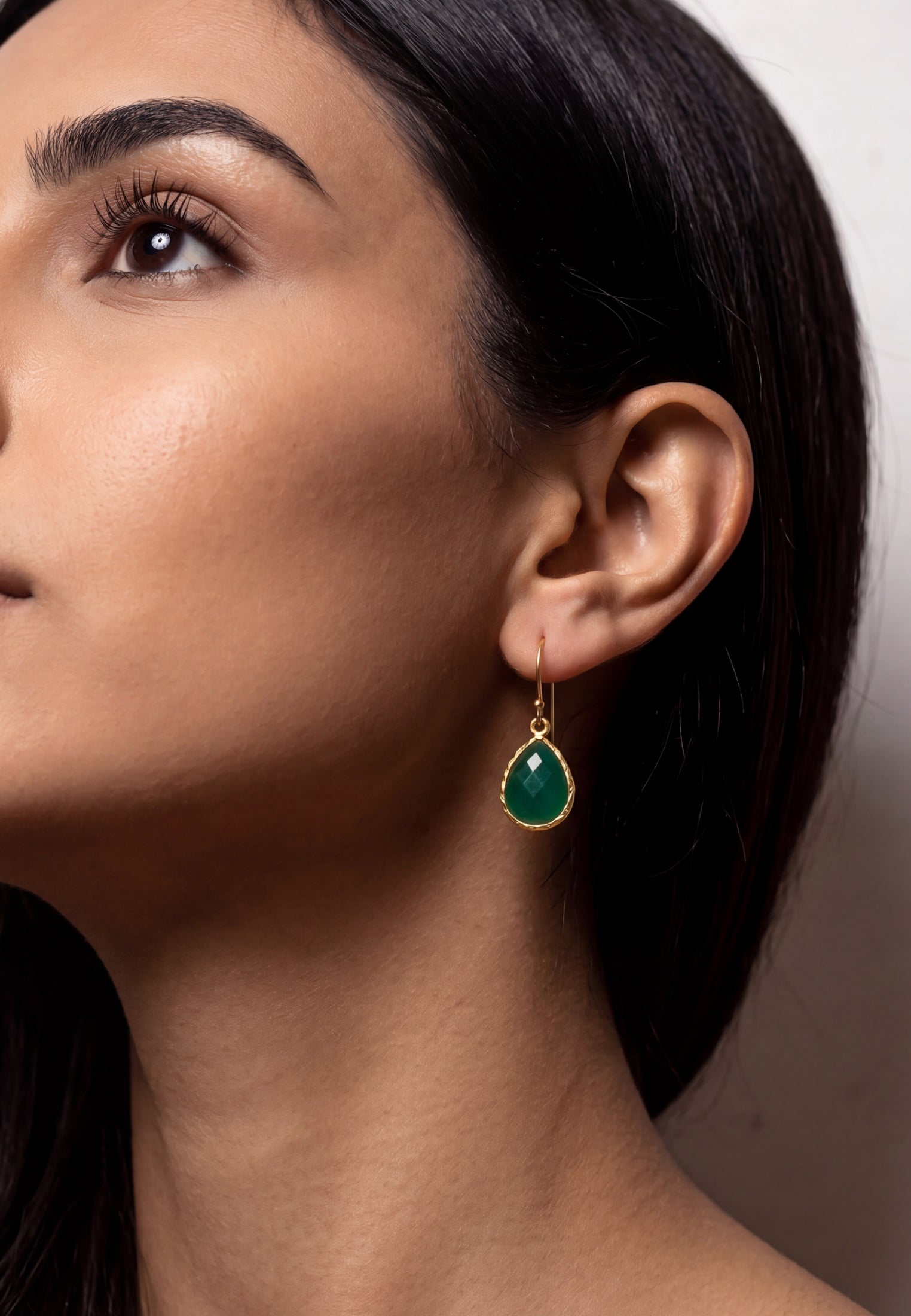 Petite Drop Earrings Green Onyx Gold