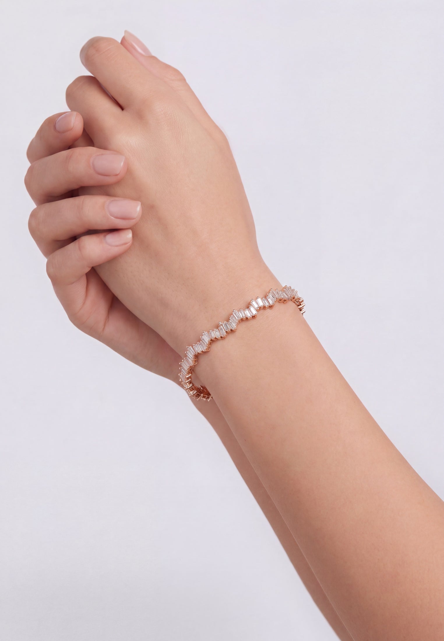Baguette Ice Cuff Bangle Rosegold White