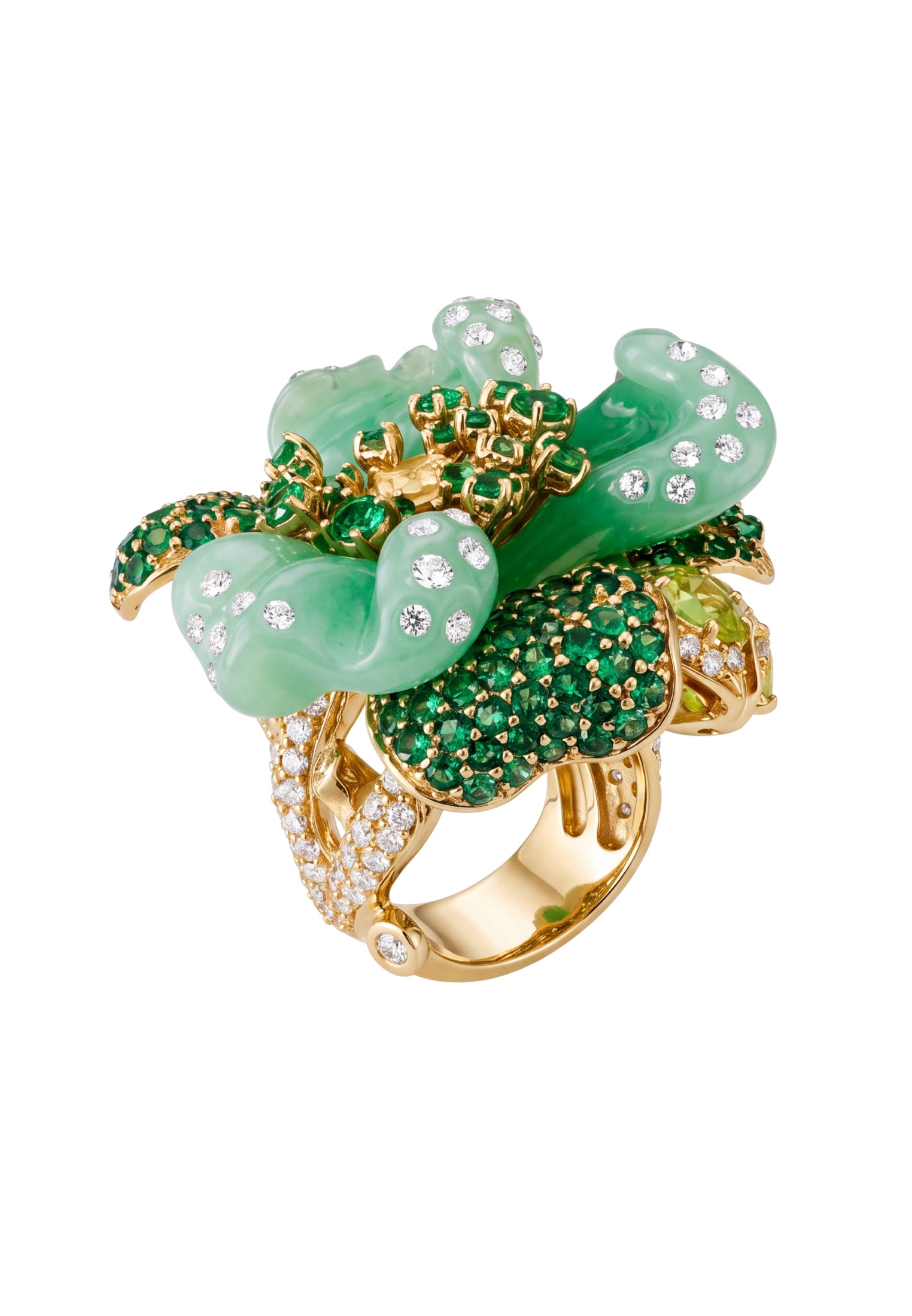 Jade Rose Flower Cocktail Ring Gold