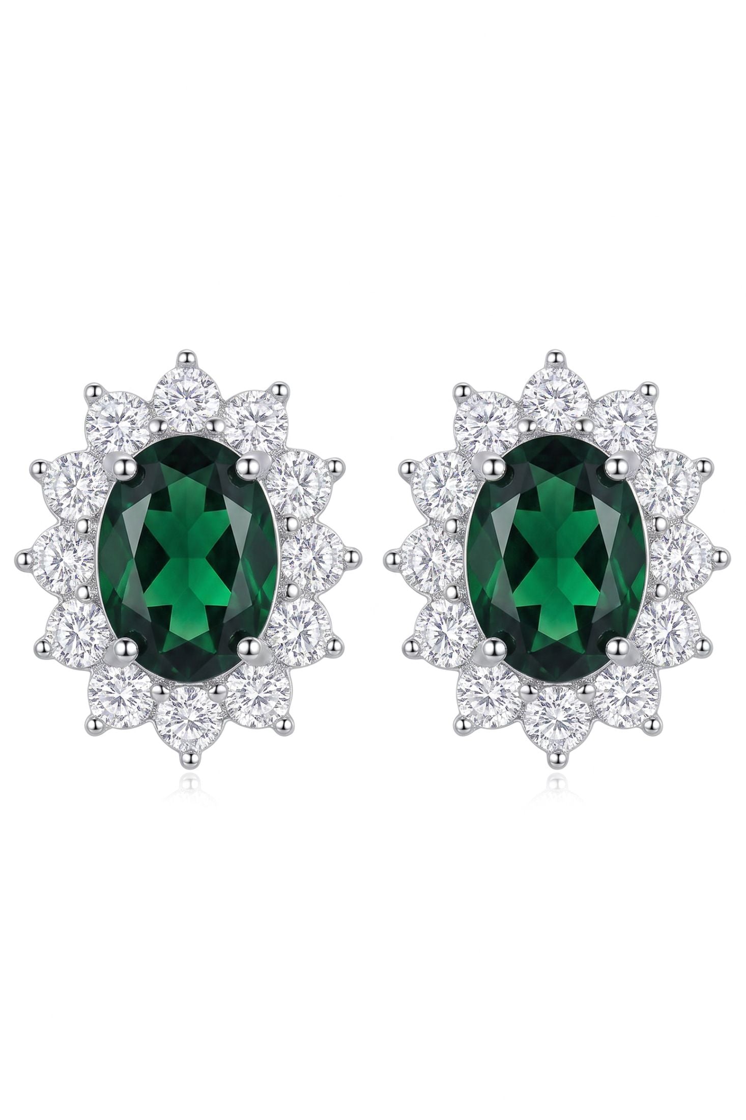 Catherine Gemstone Stud Earrings Emerald Silver