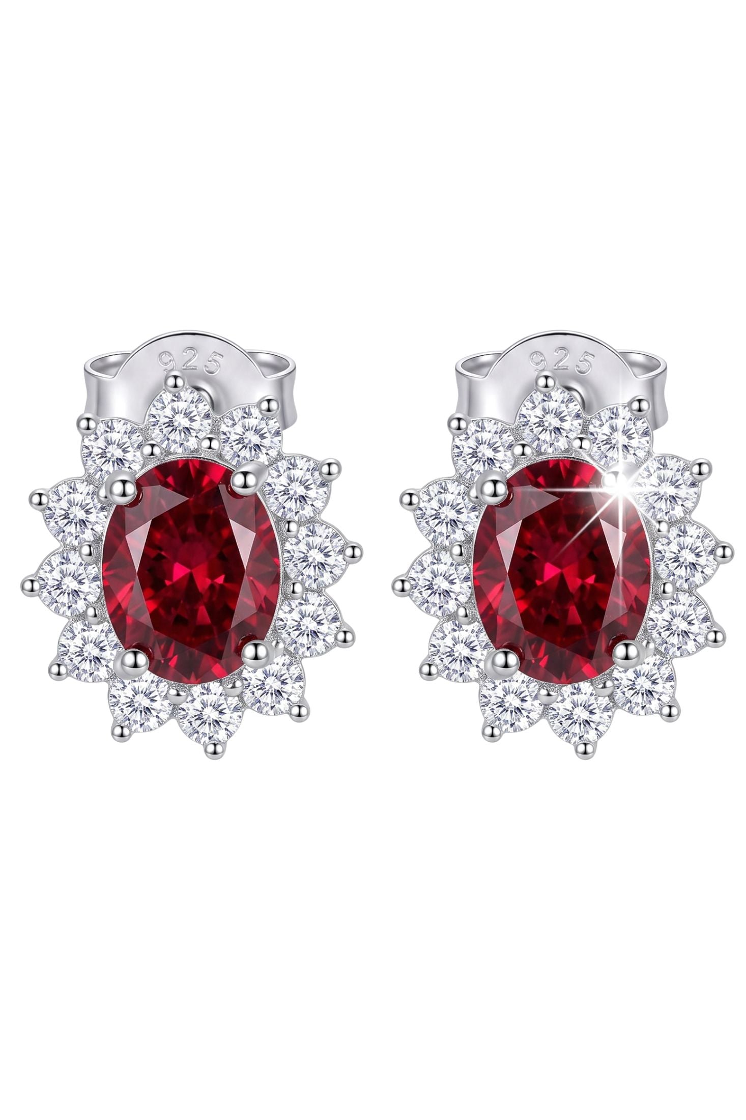 Catherine Gemstone Stud Earrings Ruby Silver