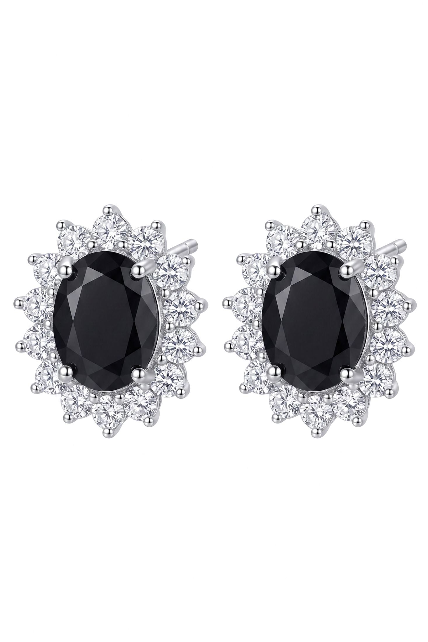 Catherine Gemstone Stud Earrings Black Spinel Silver