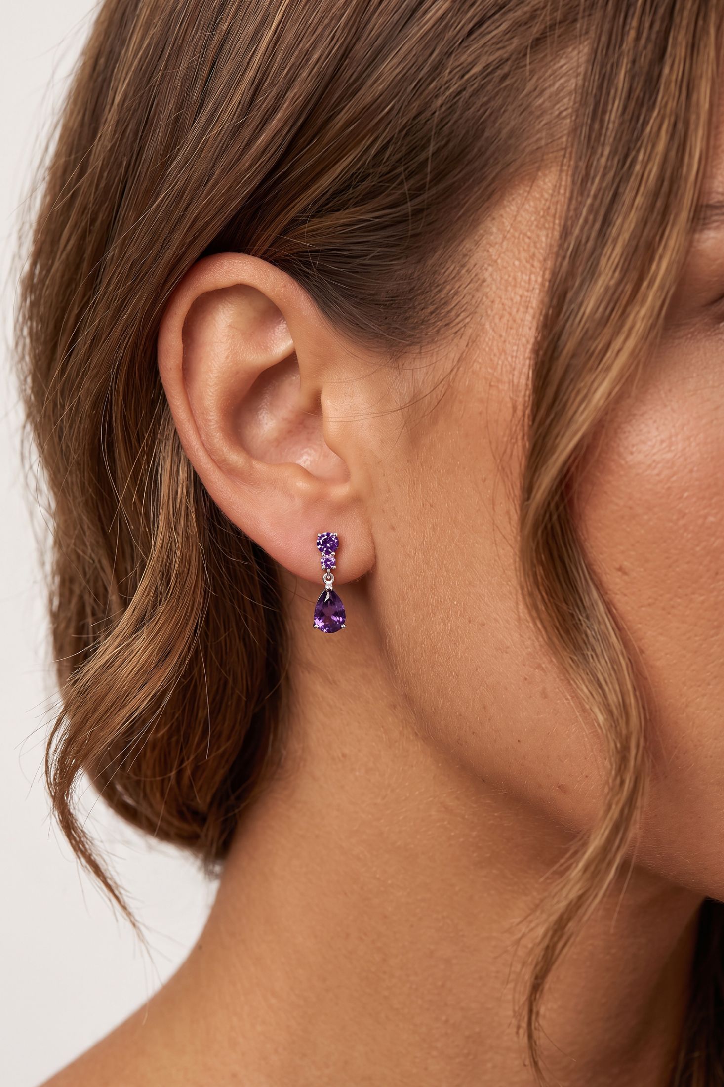 Lilian Teardrop Earrings Amethyst Silver