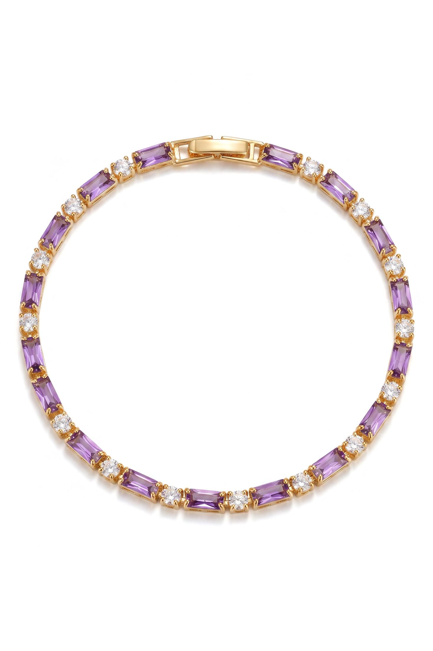 Baguette Tennis Bracelet Amethyst Gold