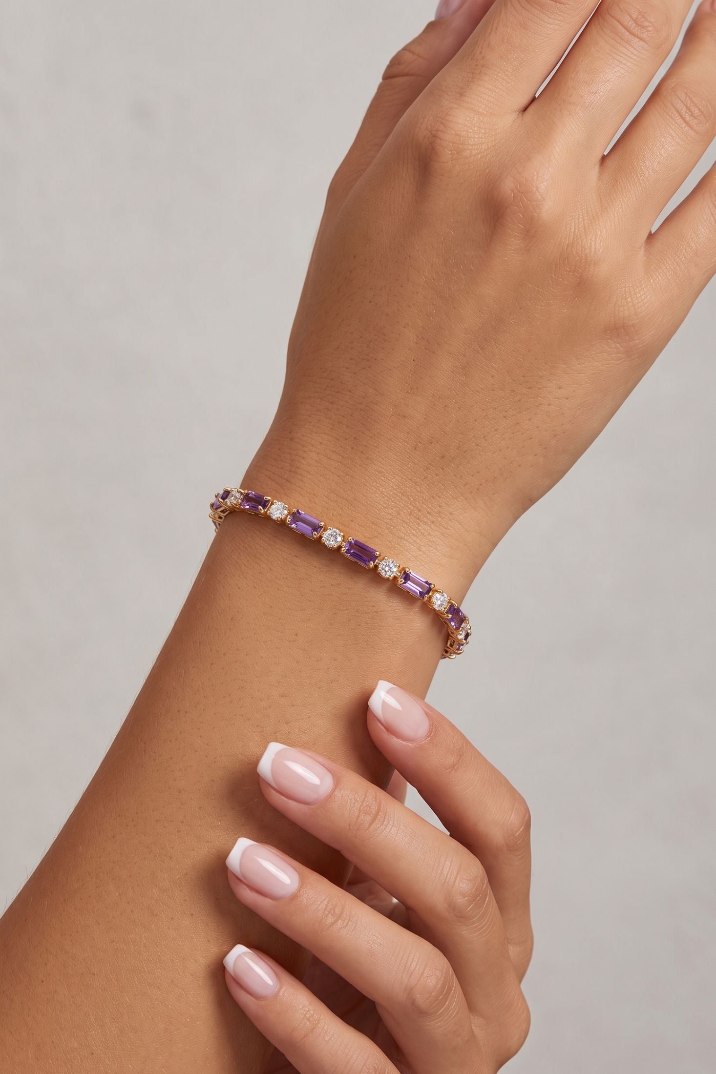 Baguette Tennis Bracelet Amethyst Gold