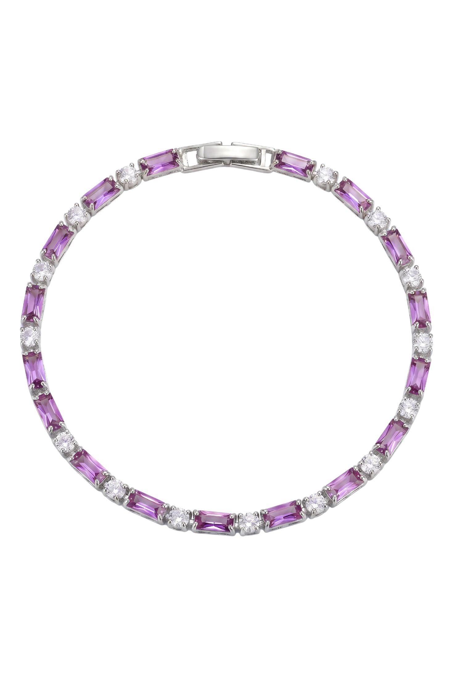 Baguette Tennis Bracelet Amethyst Silver