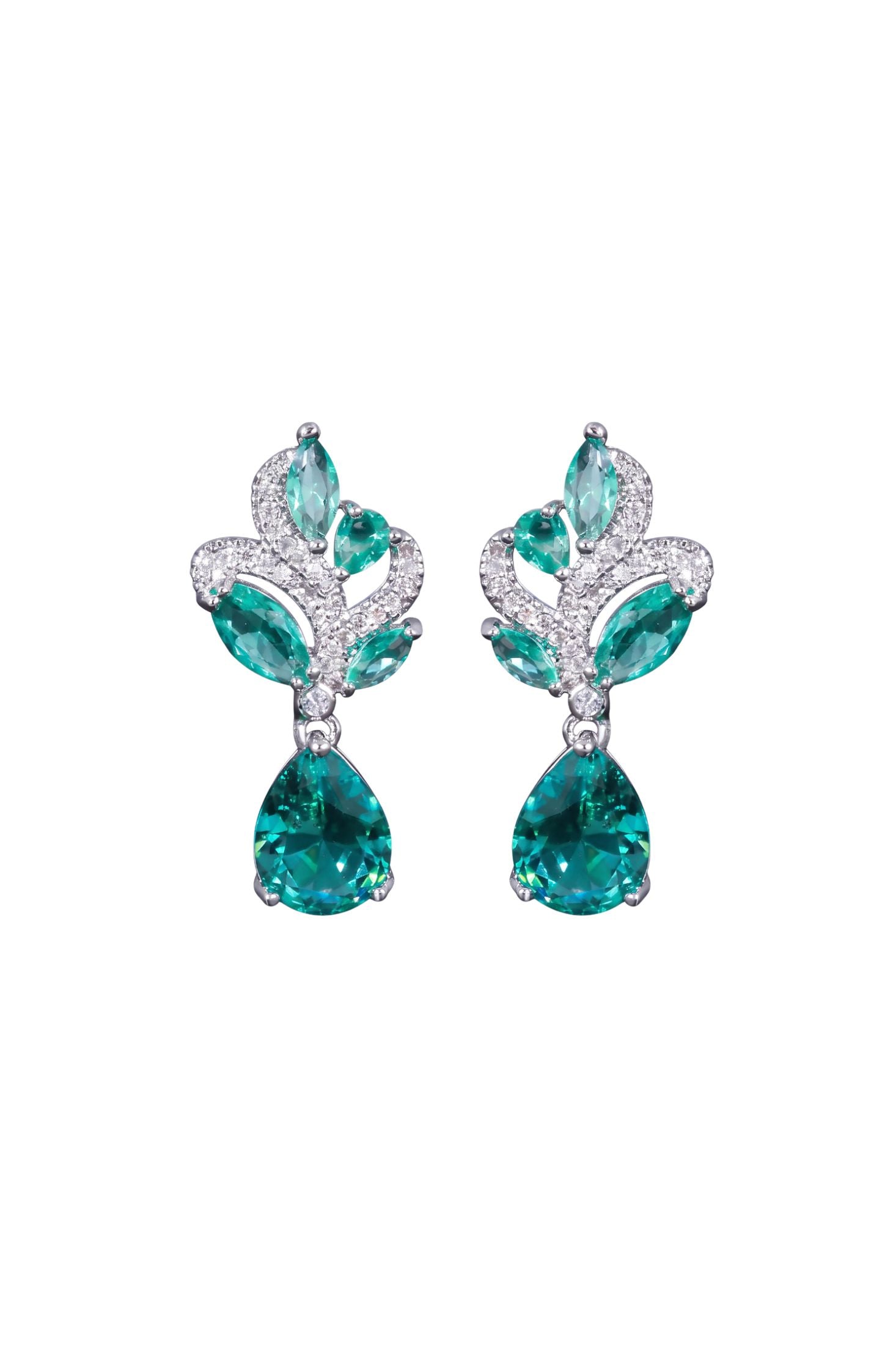 Chrysler Art Deco Earrings Paraiba Tourmaline Silver