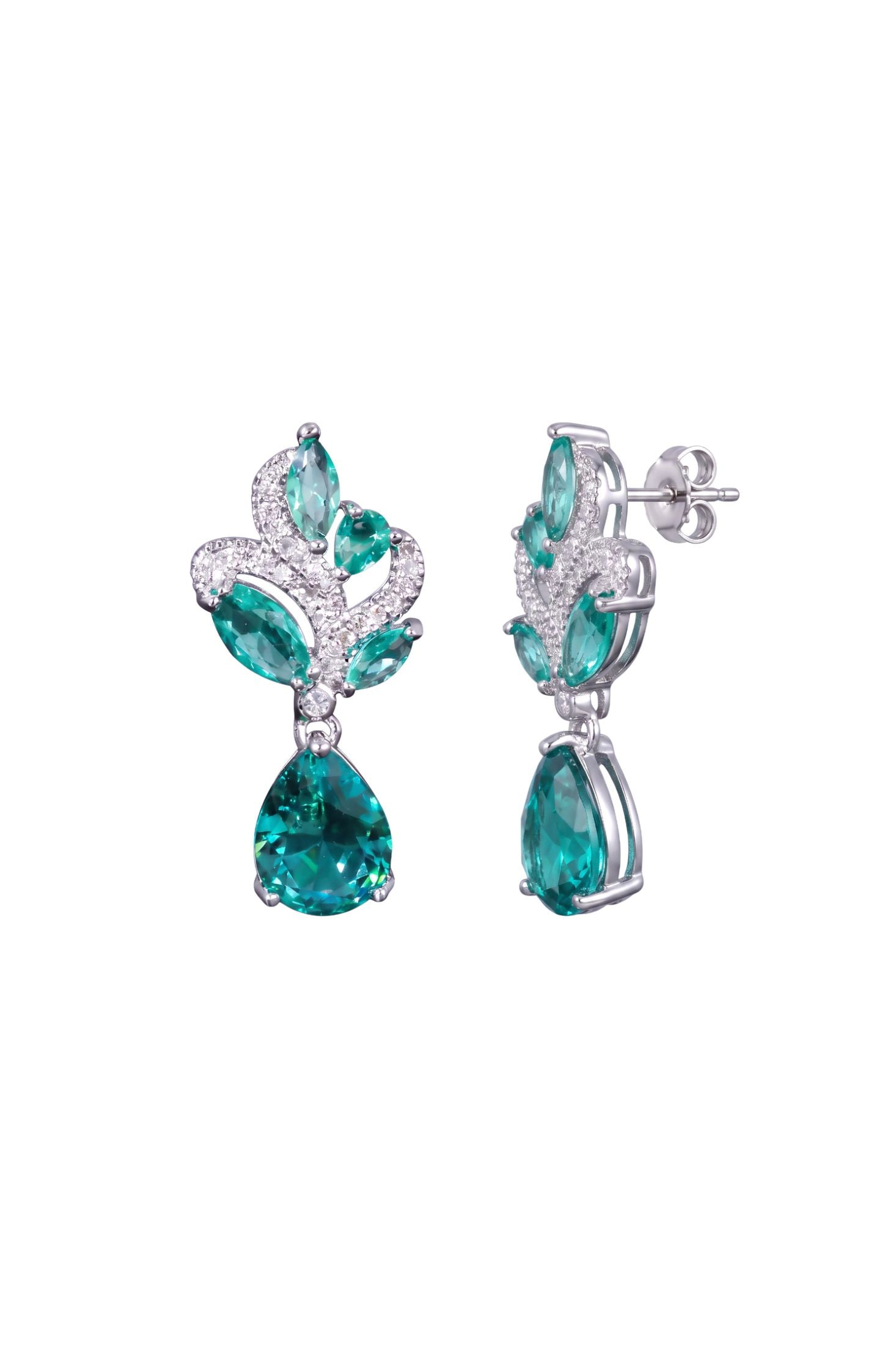 Chrysler Art Deco Earrings Paraiba Tourmaline Silver