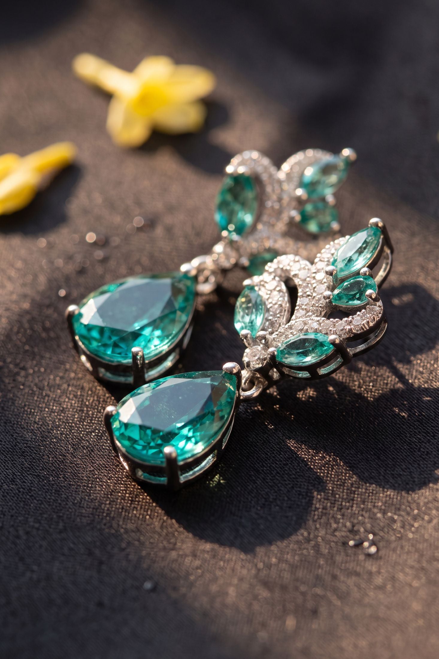Chrysler Art Deco Earrings Paraiba Tourmaline Silver