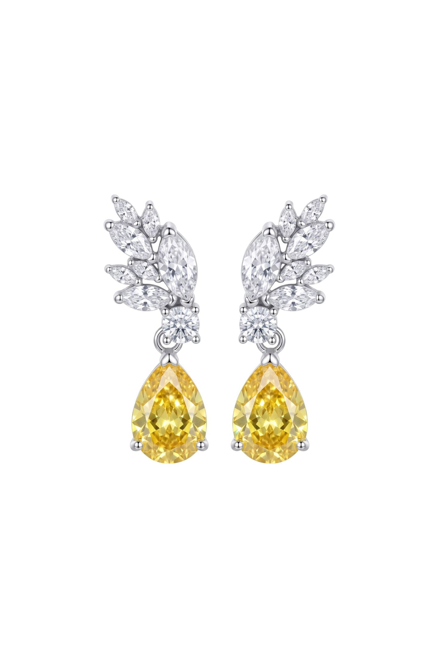Aurora Angel Wing Drop earrings Yellow Topaz Silver