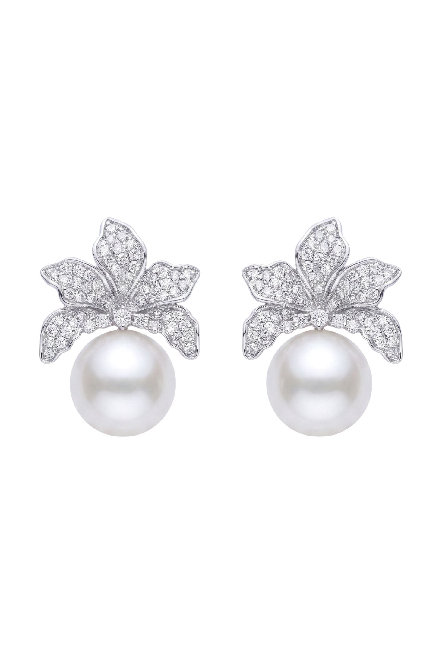 Orchid Flower Pearl Earrings Silver