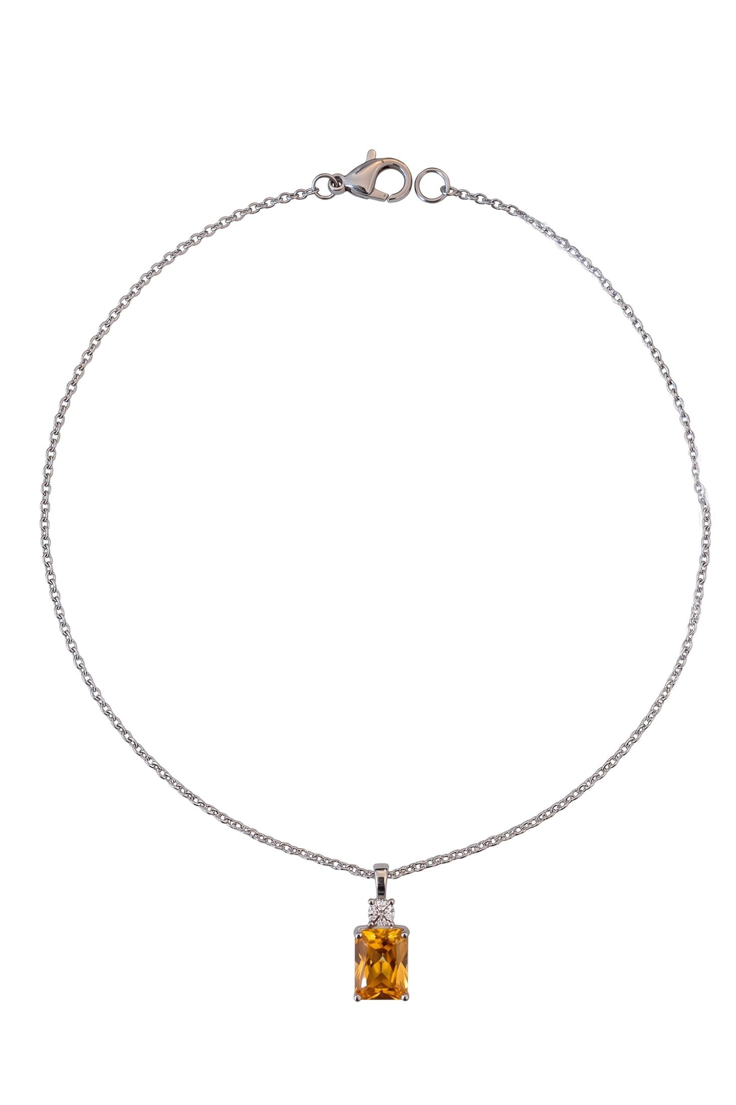 Winslet Yellow Topaz Pendant Necklace Silver worn by a model, showing the pendant scale and how the chain sits.