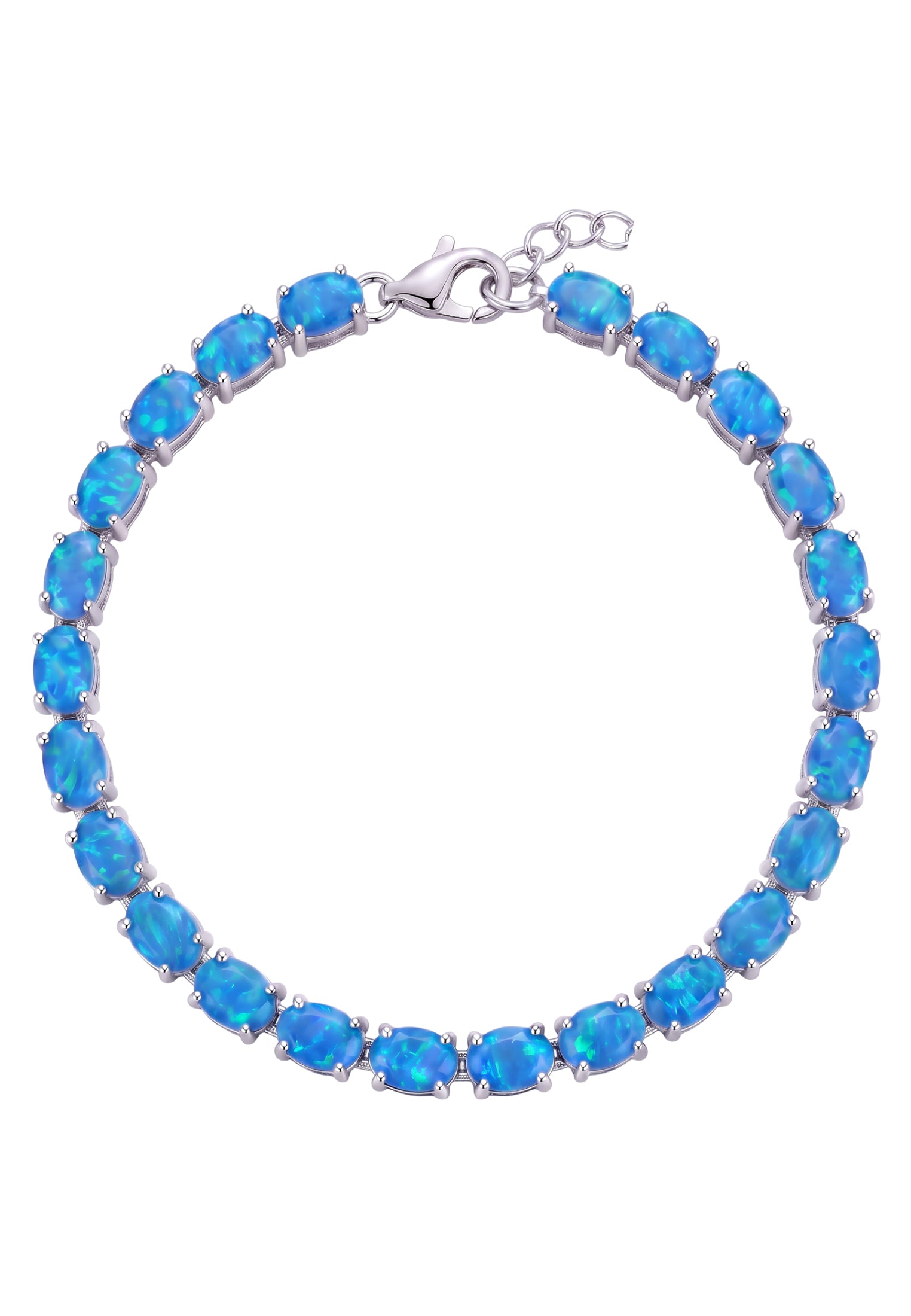 Pulsera de tenis de ópalo azul plateada
