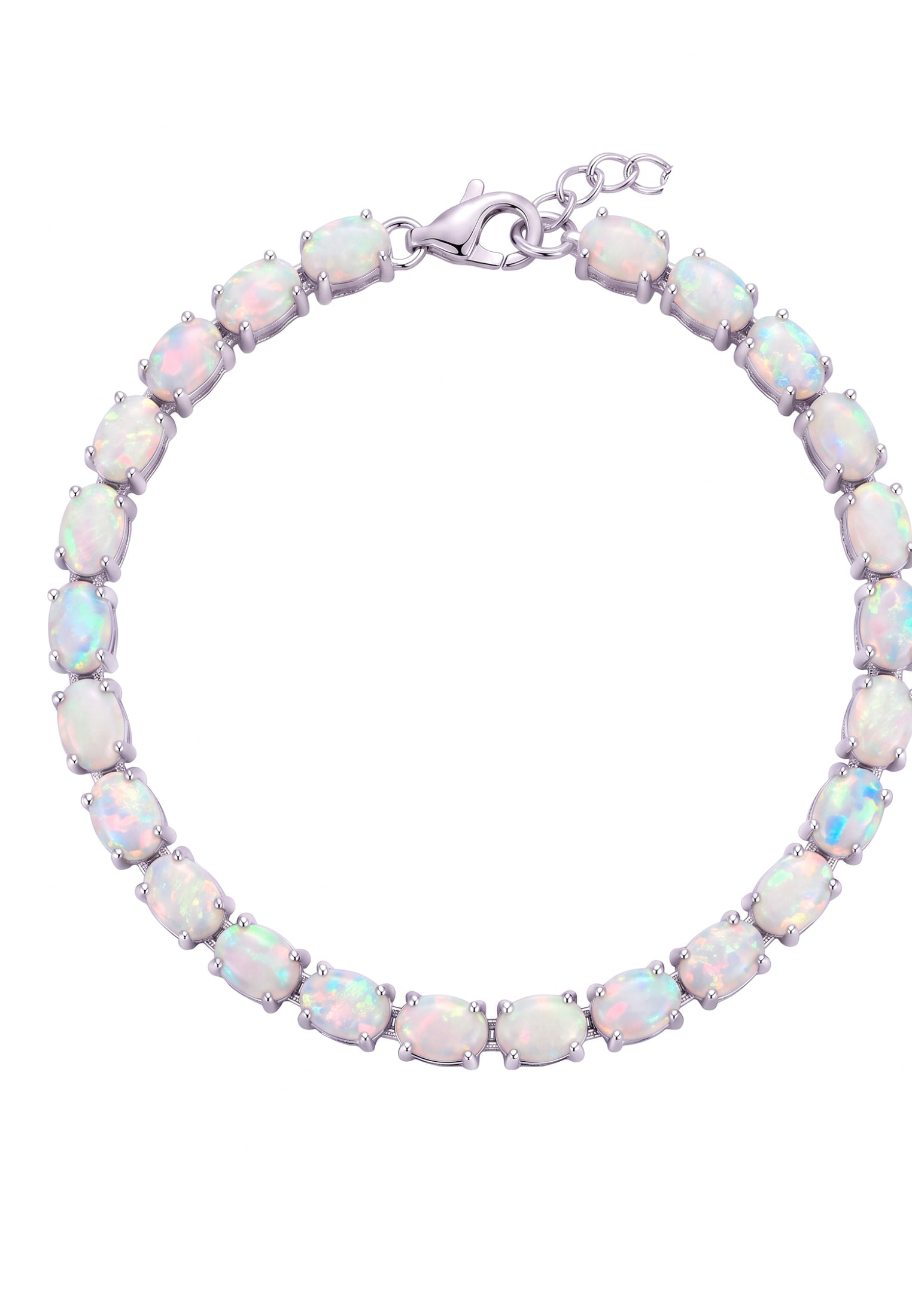 Pulsera de tenis de ópalo blanco en plata