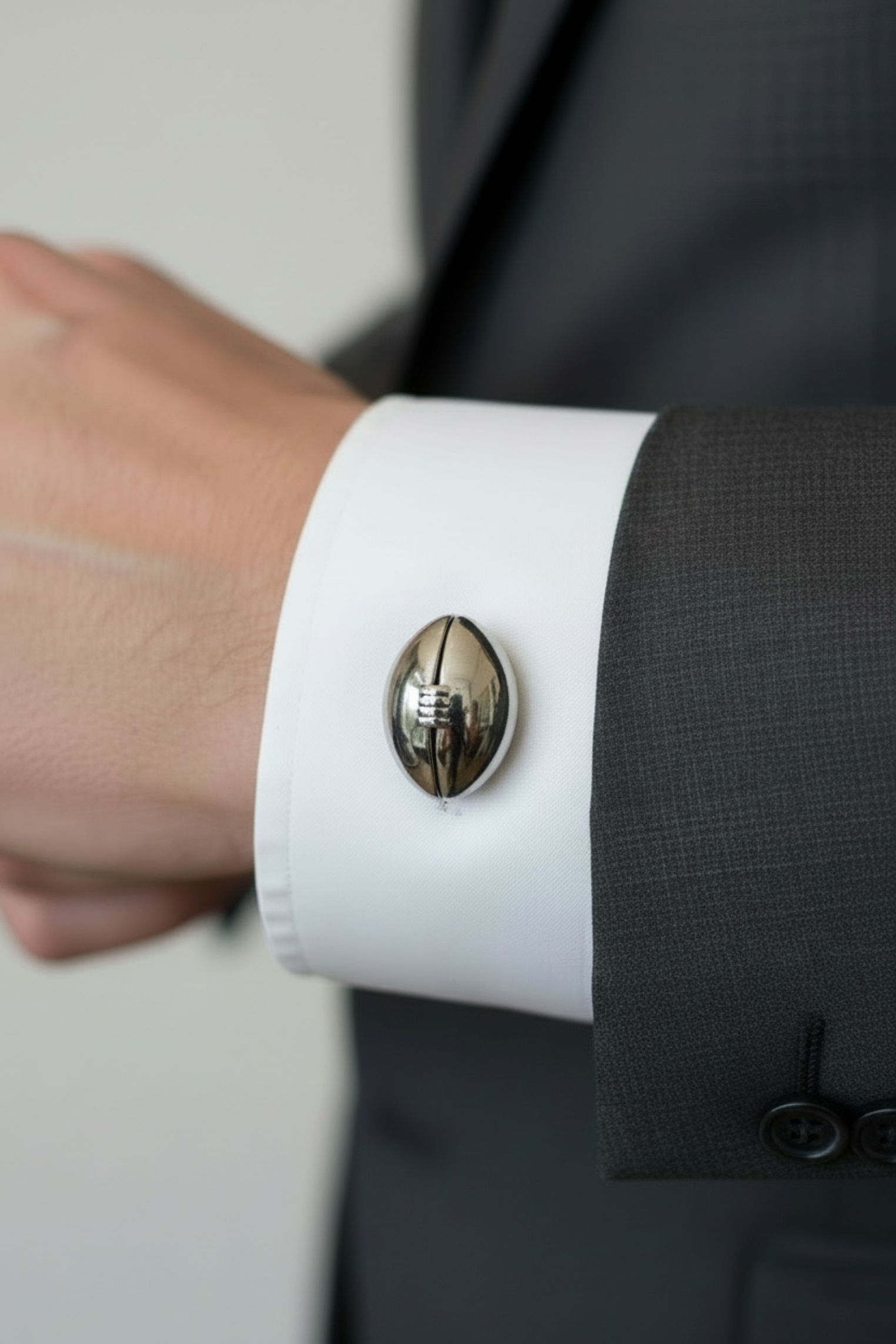 Rugby Ball American Football Cufflinks Silver