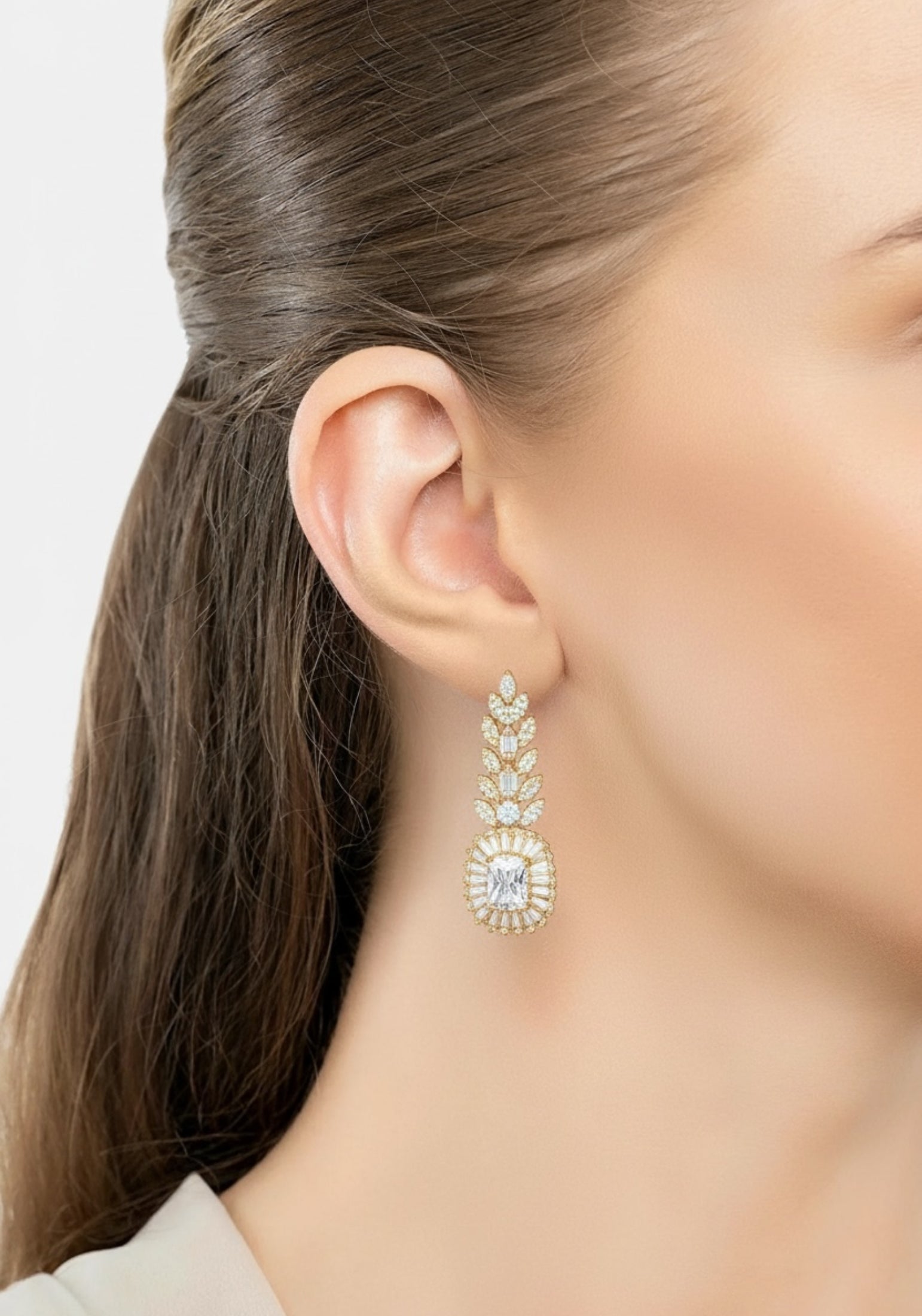 Countess Gemstone Drop Earrings Moissanite Gold