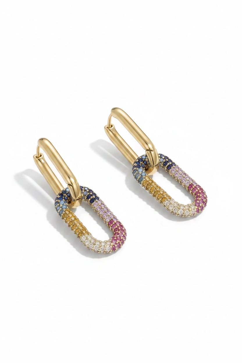 Chain Link Earrings Rainbow Gold
