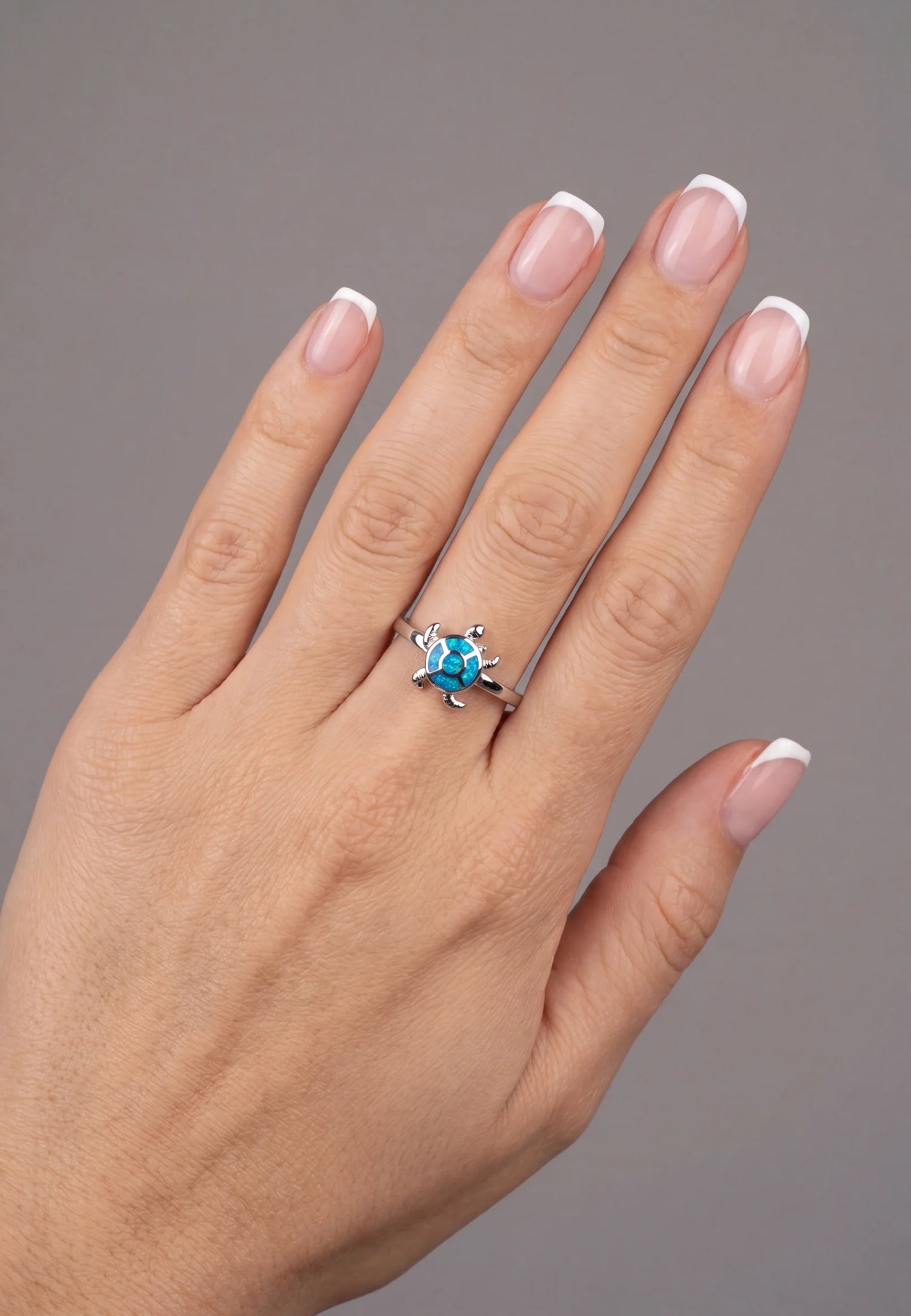 Turtle Blue Opalite Ring Silver