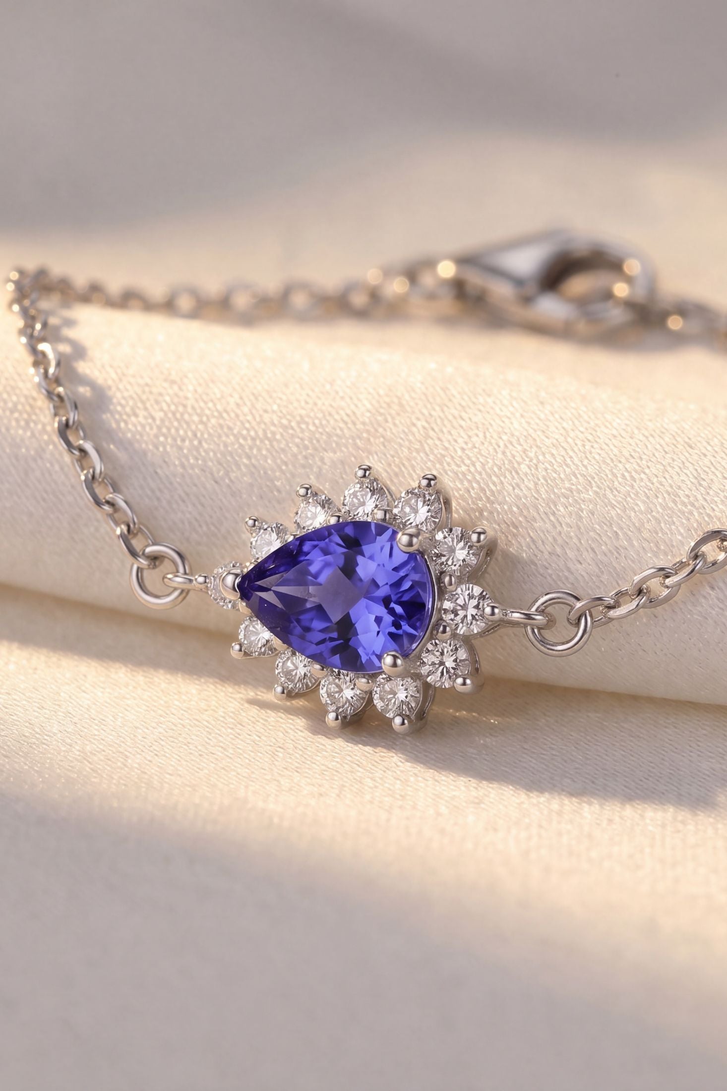 Phillippa Bracelet Tanzanite Silver worn by a model, showing how it fits on the wrist and its scale.