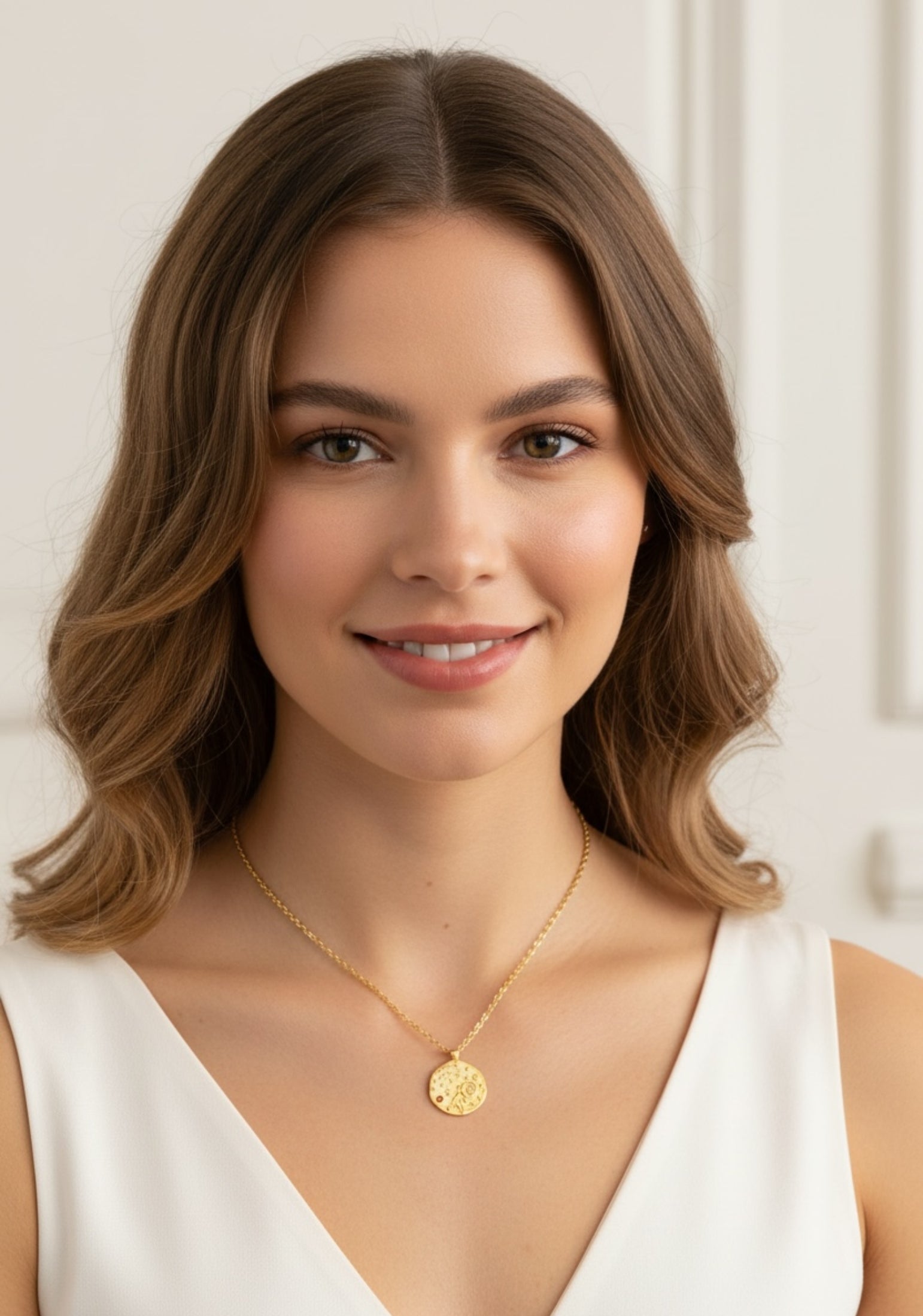 Zodiac Birthstone Talisman Necklace Aquarius Gold