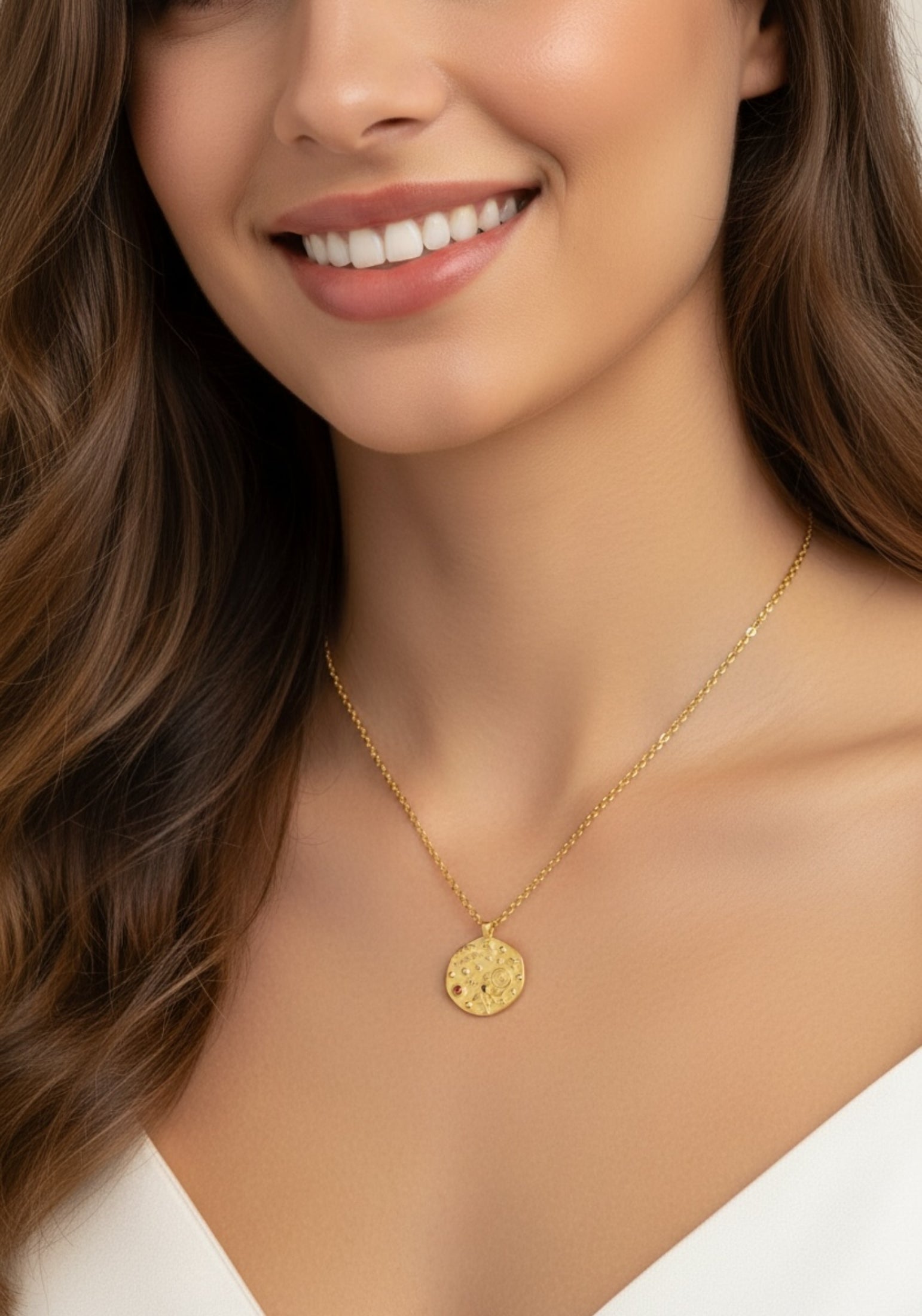 Zodiac Birthstone Talisman Necklace Aquarius Gold