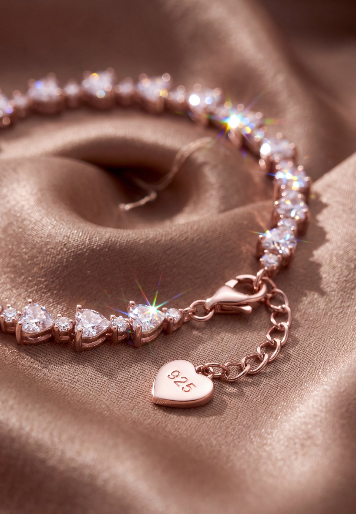 Asscher Cut Heart Tennis Bracelet Moissanite Silver