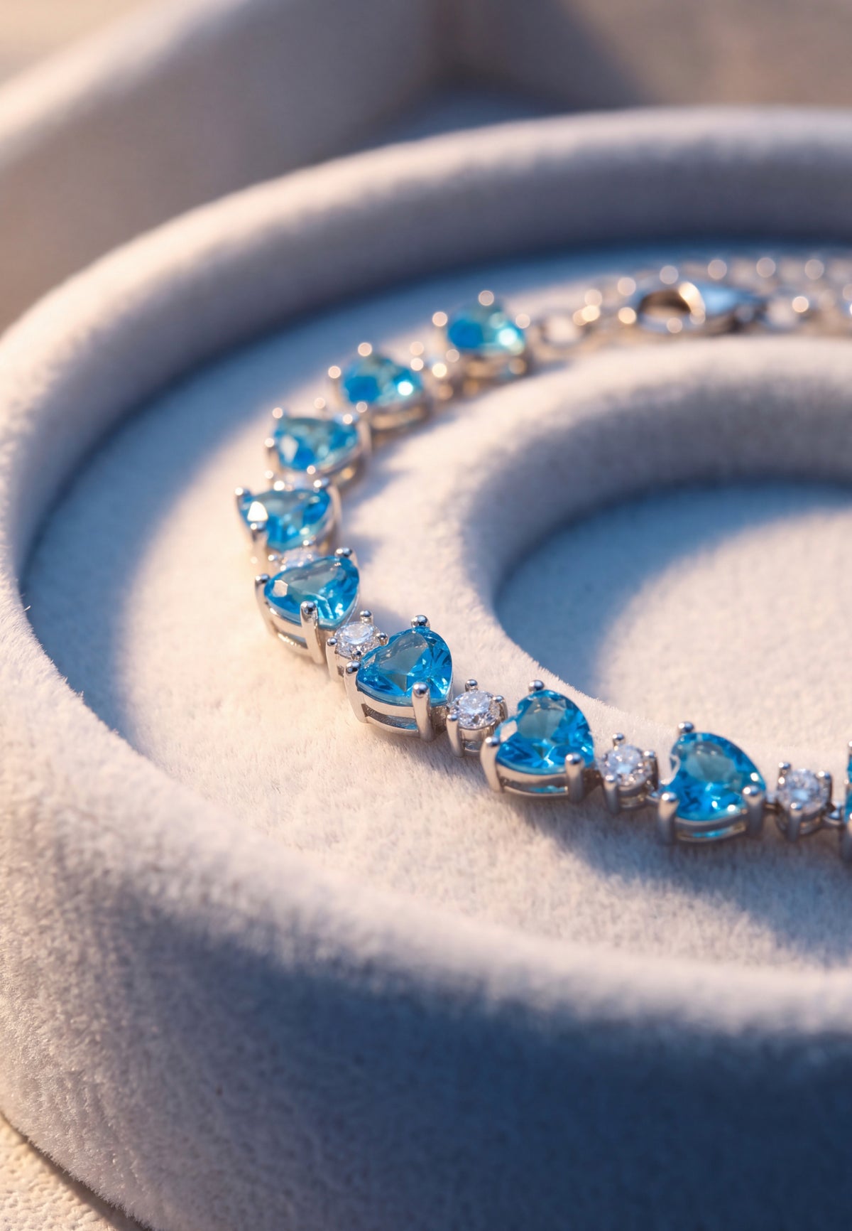 Asscher Cut Heart Tennis Bracelet Blue Topaz Silver