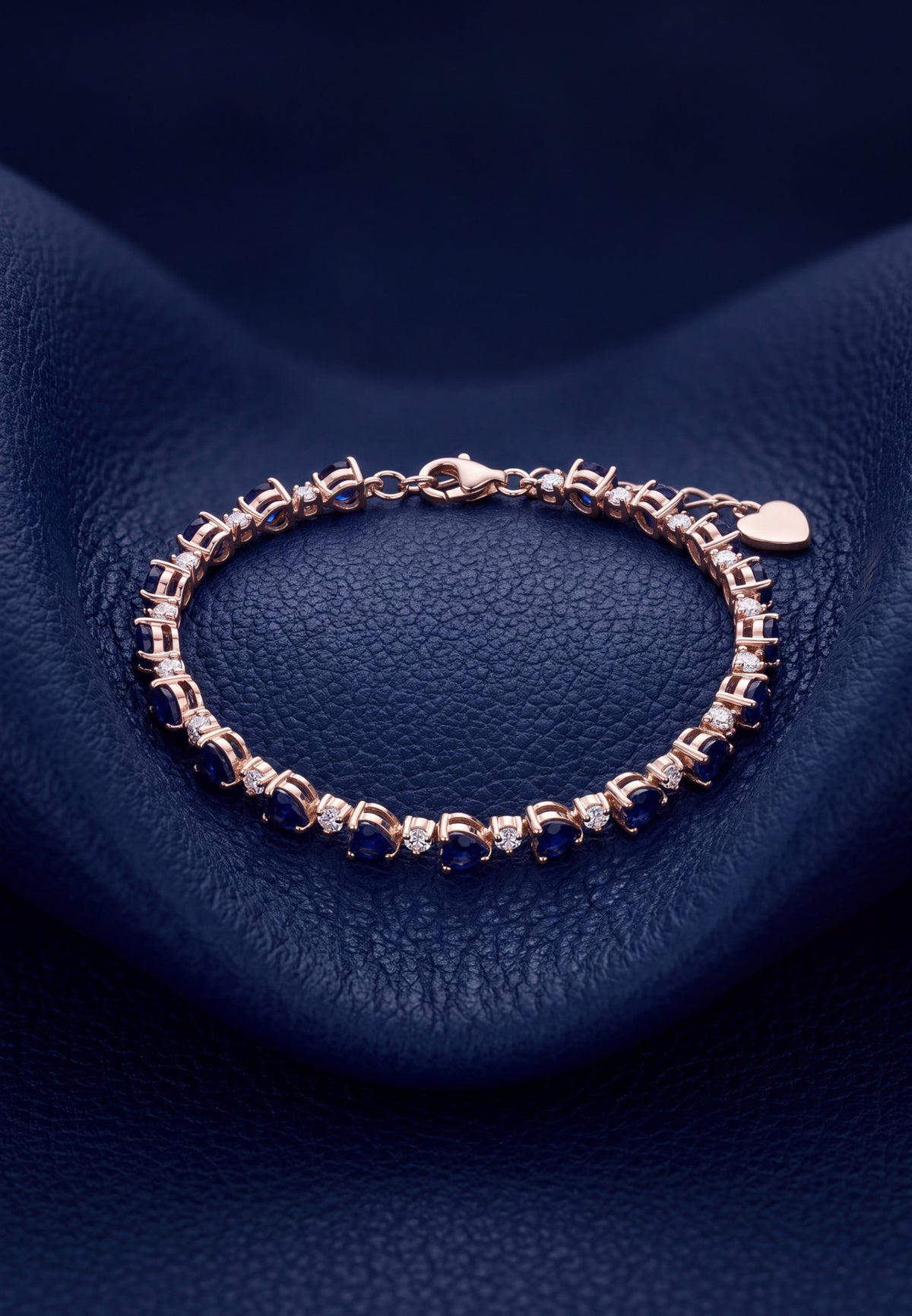 Asscher Cut Heart Tennis Bracelet Sapphire Gold