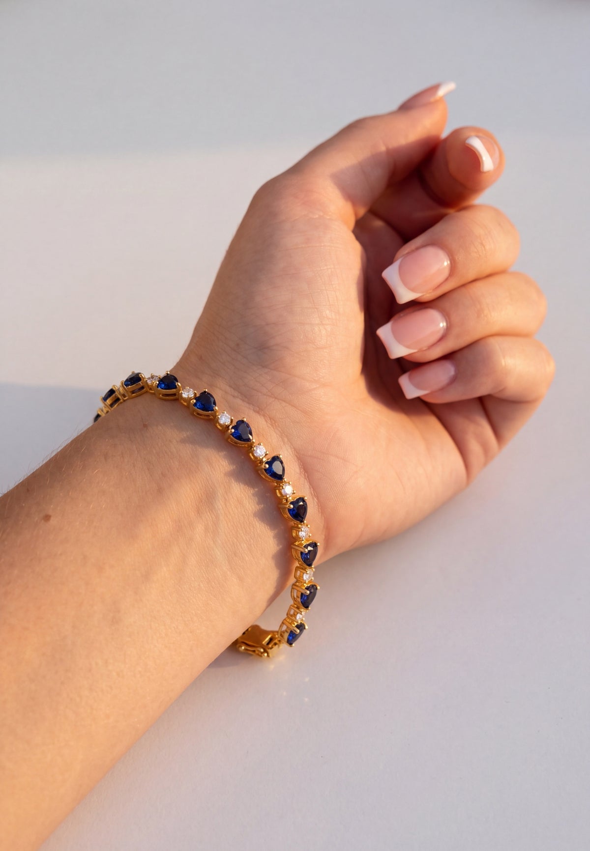 Asscher Cut Heart Tennis Bracelet Sapphire Gold