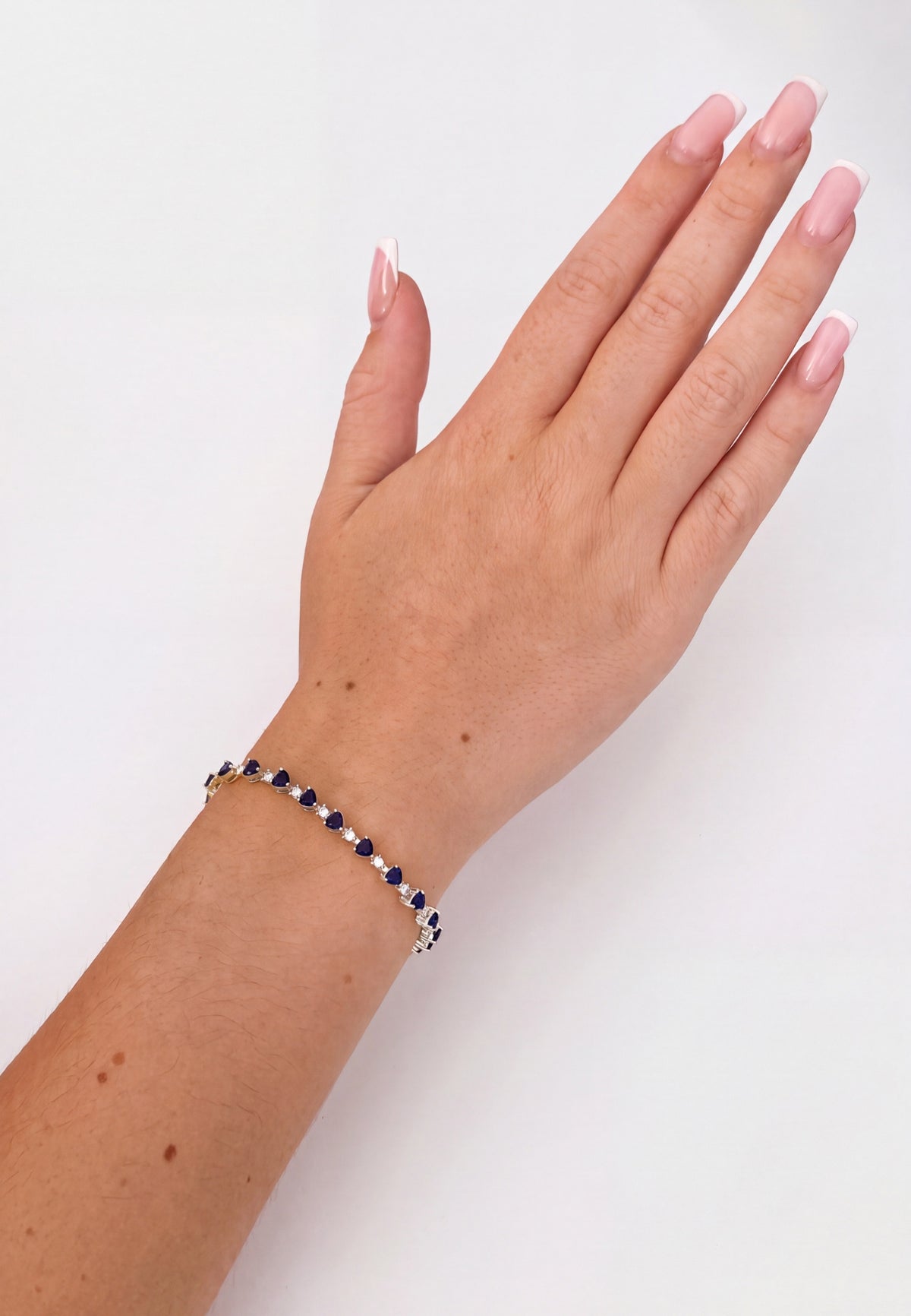 Asscher Cut Heart Tennis Bracelet Sapphire Silver