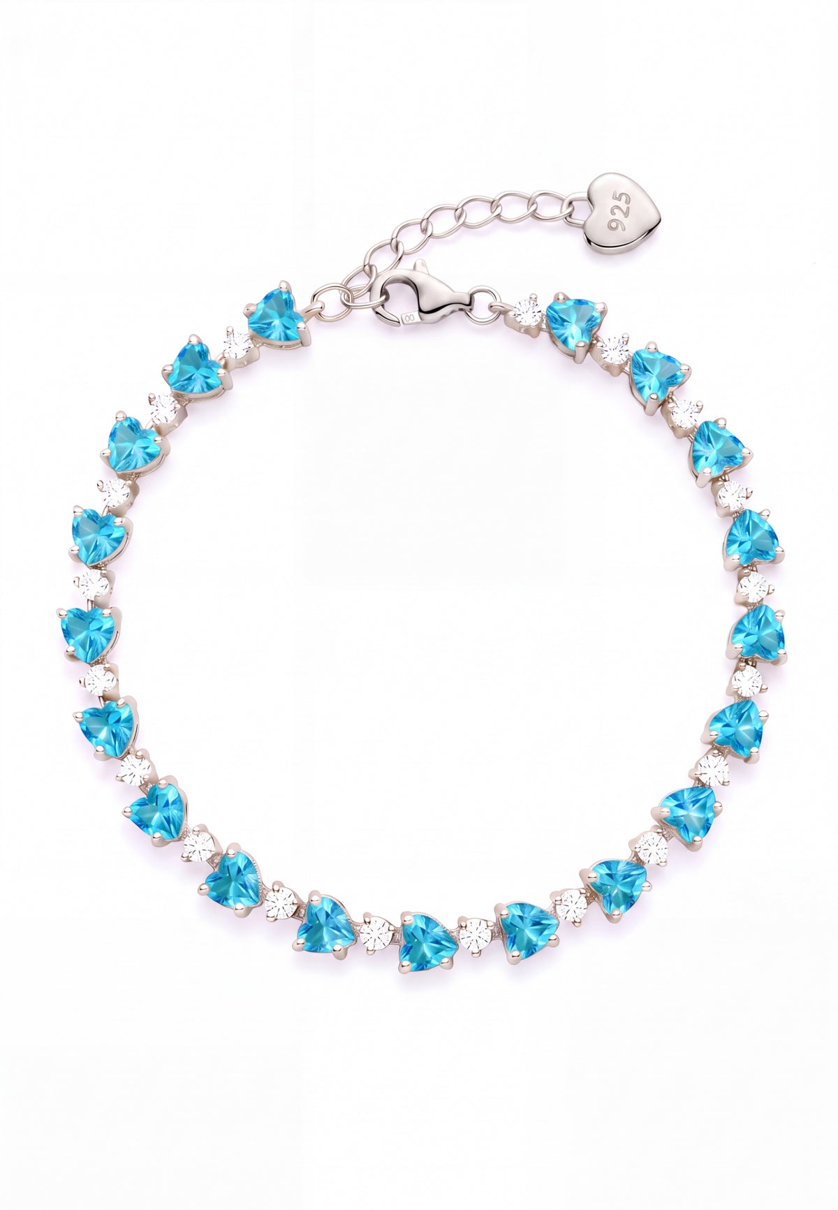 Asscher Cut Heart Tennis Bracelet Blue Topaz Silver