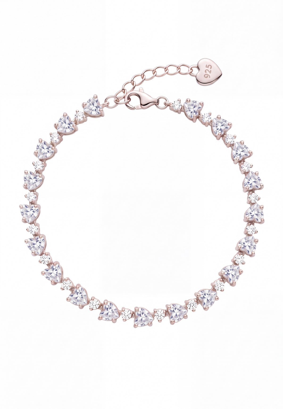 Asscher Cut Heart Tennis Bracelet Moissanite Silver