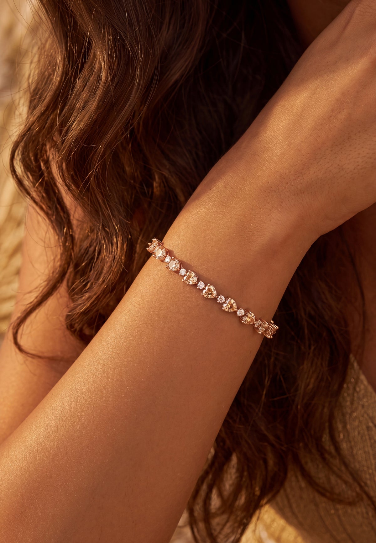 Asscher Cut Heart Tennis Bracelet Moissanite Silver
