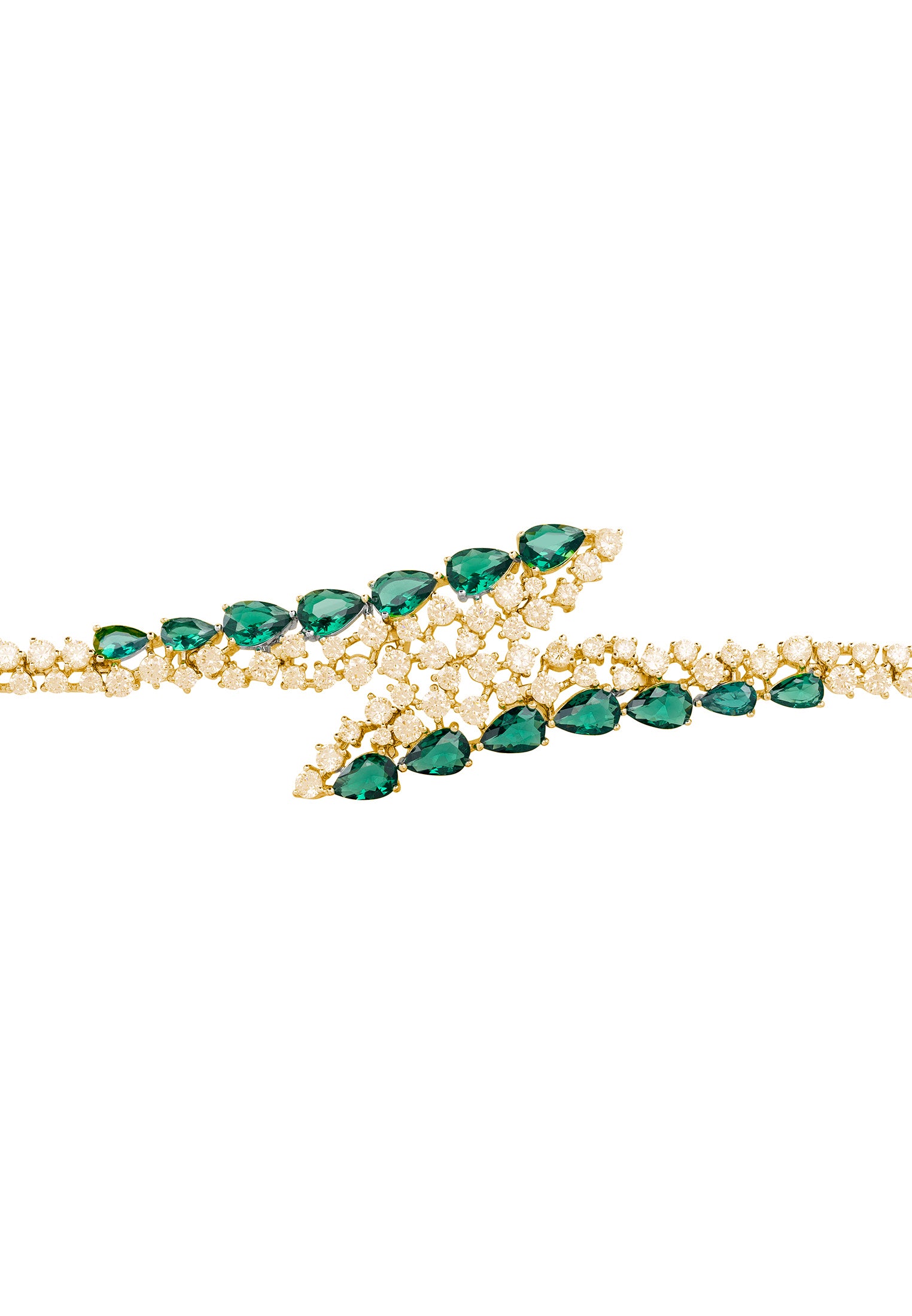 Emerald teardrops, diamond and gold bracelet.