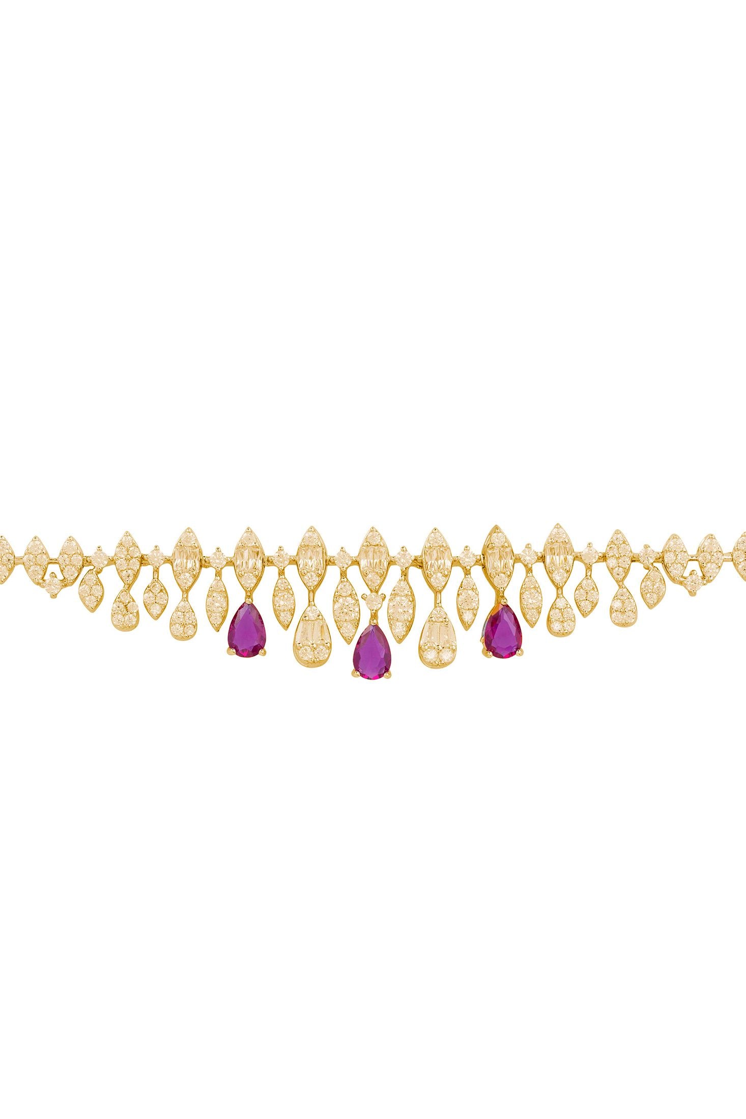 Ruby teardrops, diamond and gold bracelet.