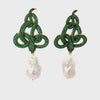 Video of Viper Snake Baroque Pearl Drop Earrings Gold Emerald CZ, showing the drop, movement and scale from multiple angles.