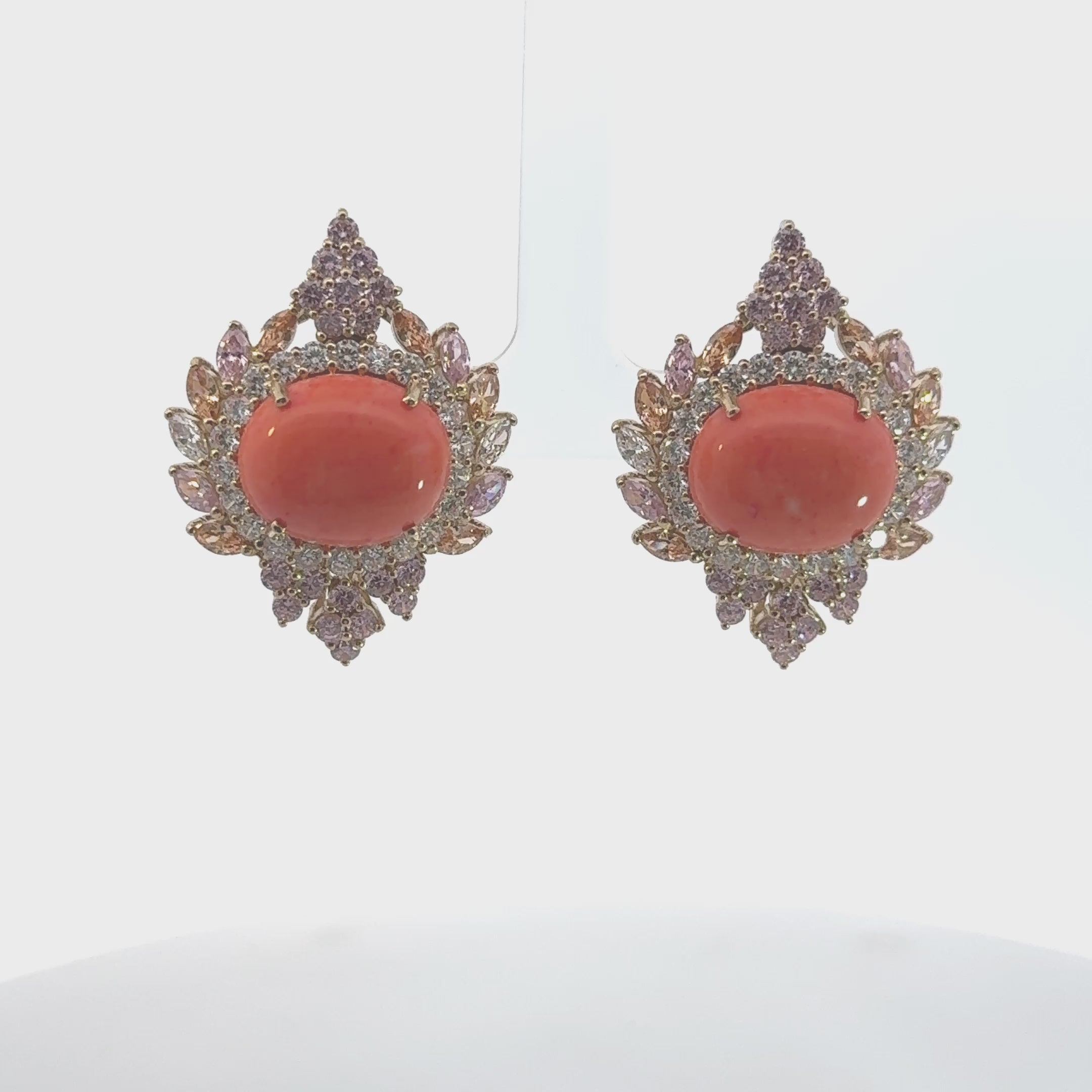 Video of Francesca Pink Coral Stud Earrings Gold, showing the drop, movement and scale from multiple angles.