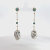 Video of Polka Dot Baroque Pearl Chain Drop Earrings Gold Turquoise, showing the drop, movement and scale from multiple angles.