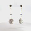 Video of Polka Dot Baroque Pearl Chain Drop Earrings Gold Sapphire, showing the drop, movement and scale from multiple angles.