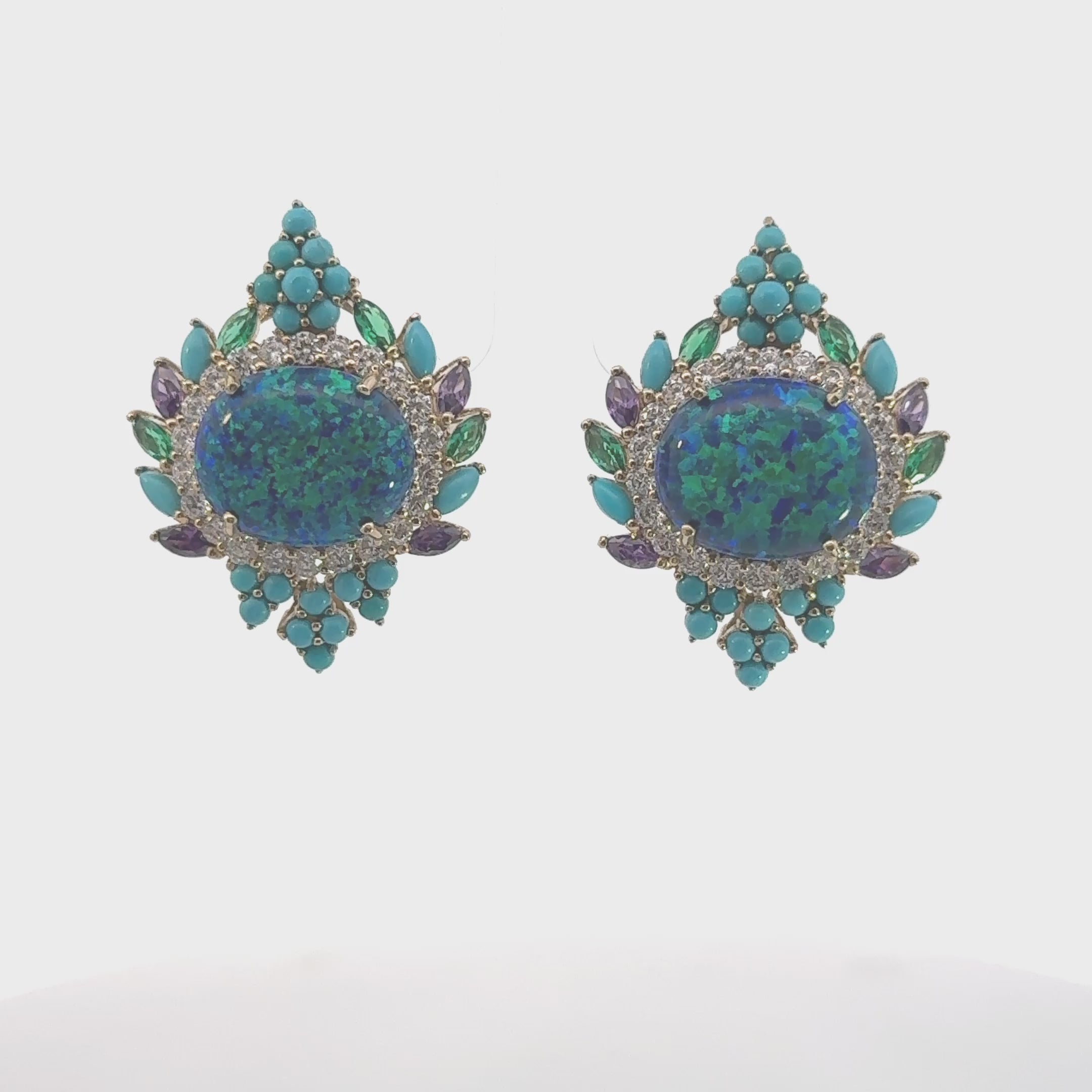 Video of Francesca Blue Opal Stud Earrings Gold, showing the drop, movement and scale from multiple angles.