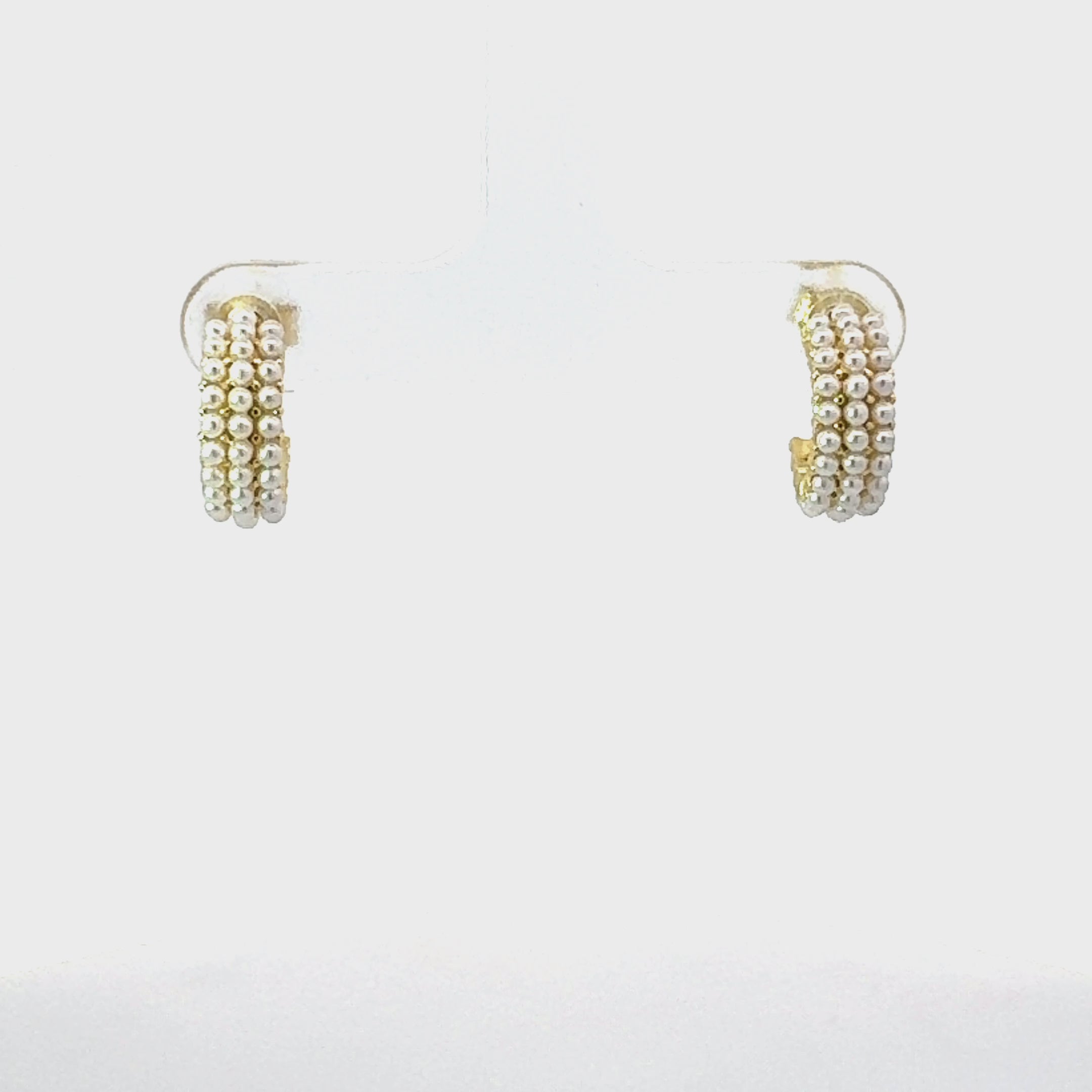 Video of Pearly Queen Hoop Earrings Gold, showing the drop, movement and scale from multiple angles.